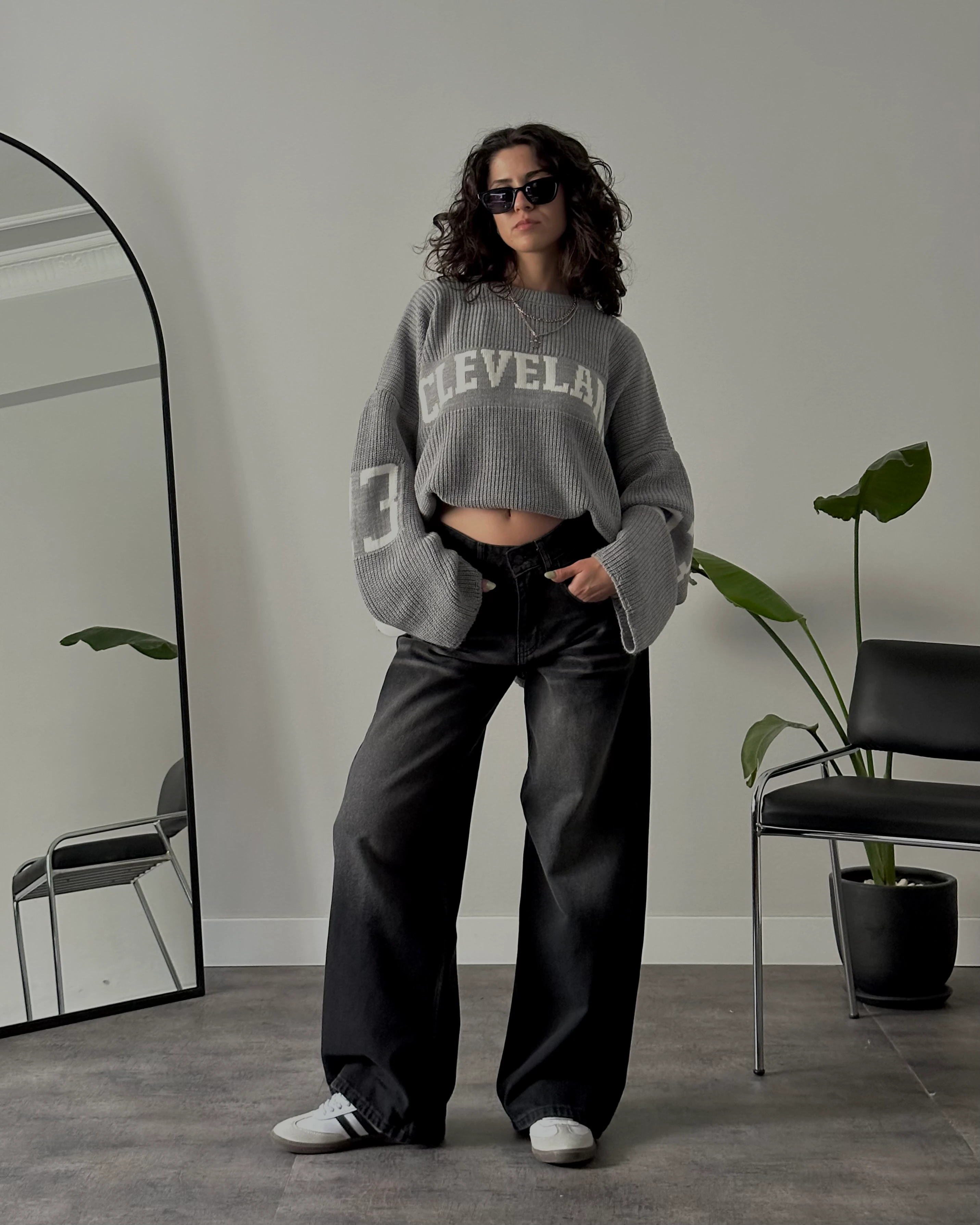 Unisex Yüksek Bel Kahverengi Yıkamalı Retro Baggy Jean