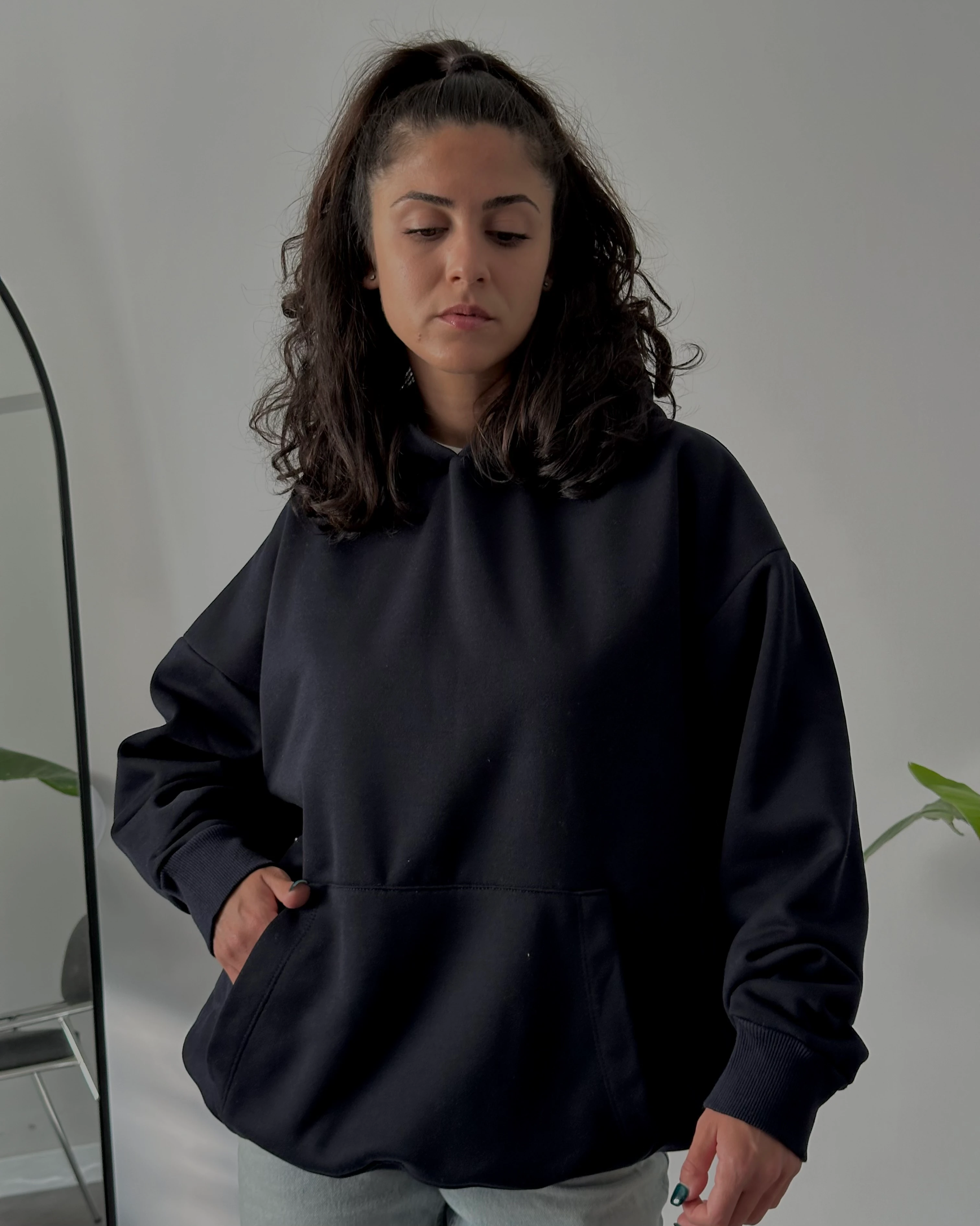 Oversize Kadın Kapüşonlu Sweatshirt - Lacivert