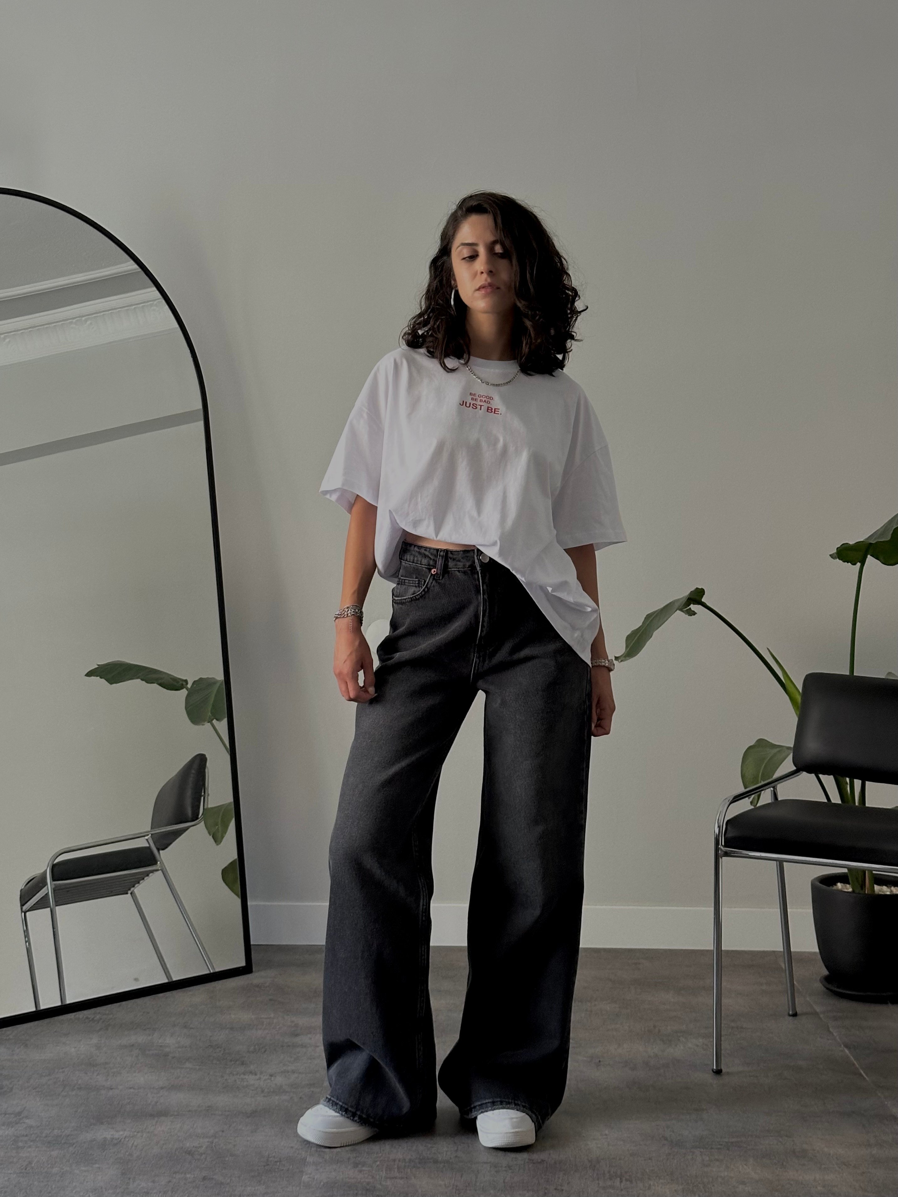 Yüksek Bel Wide Leg Yıkamalı Jean