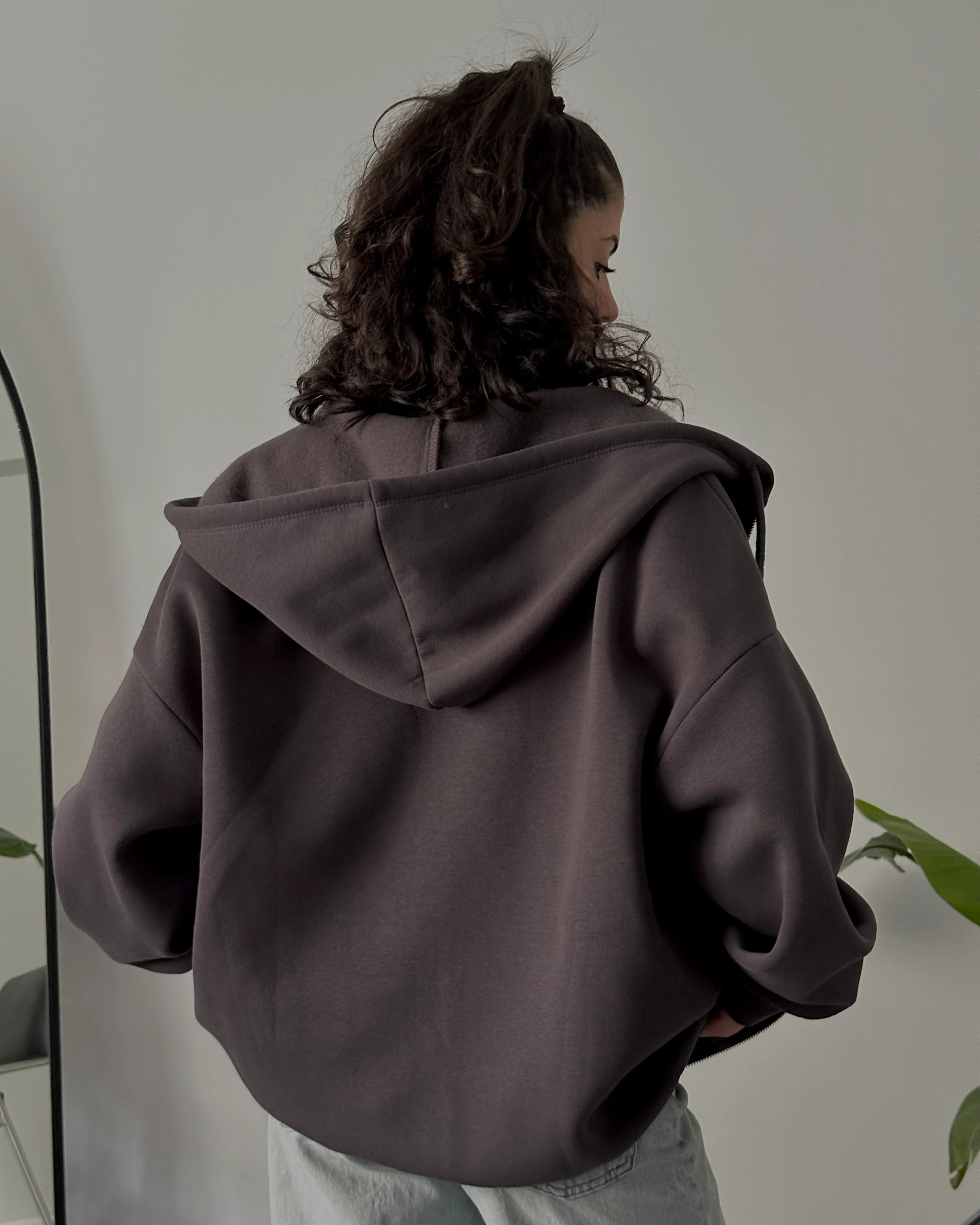 Fermuarlı Kapüşonlu Oversize Sweatshirt - Antrasit