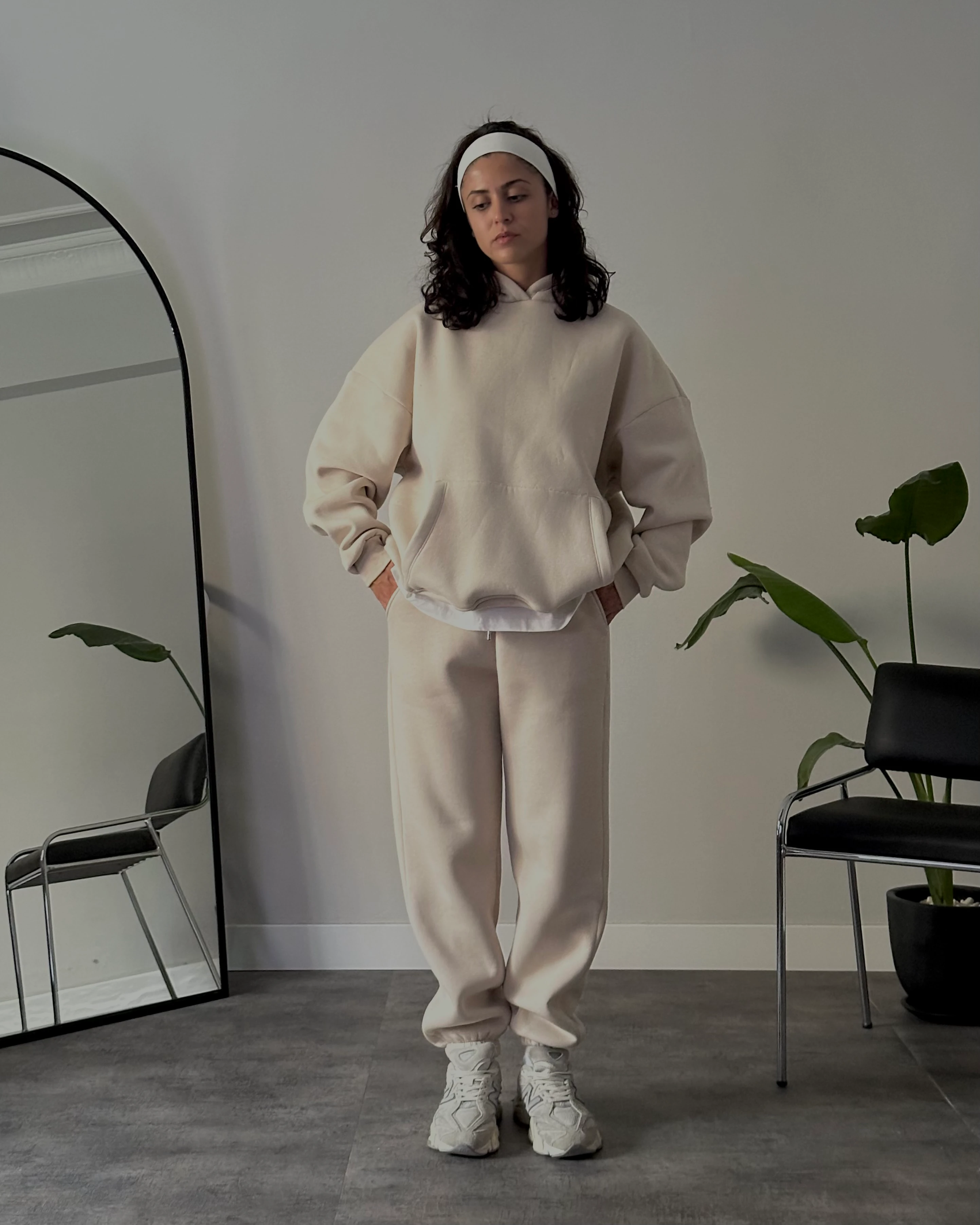 Bej Üç İplik Şardonlu Eşofman Takımı