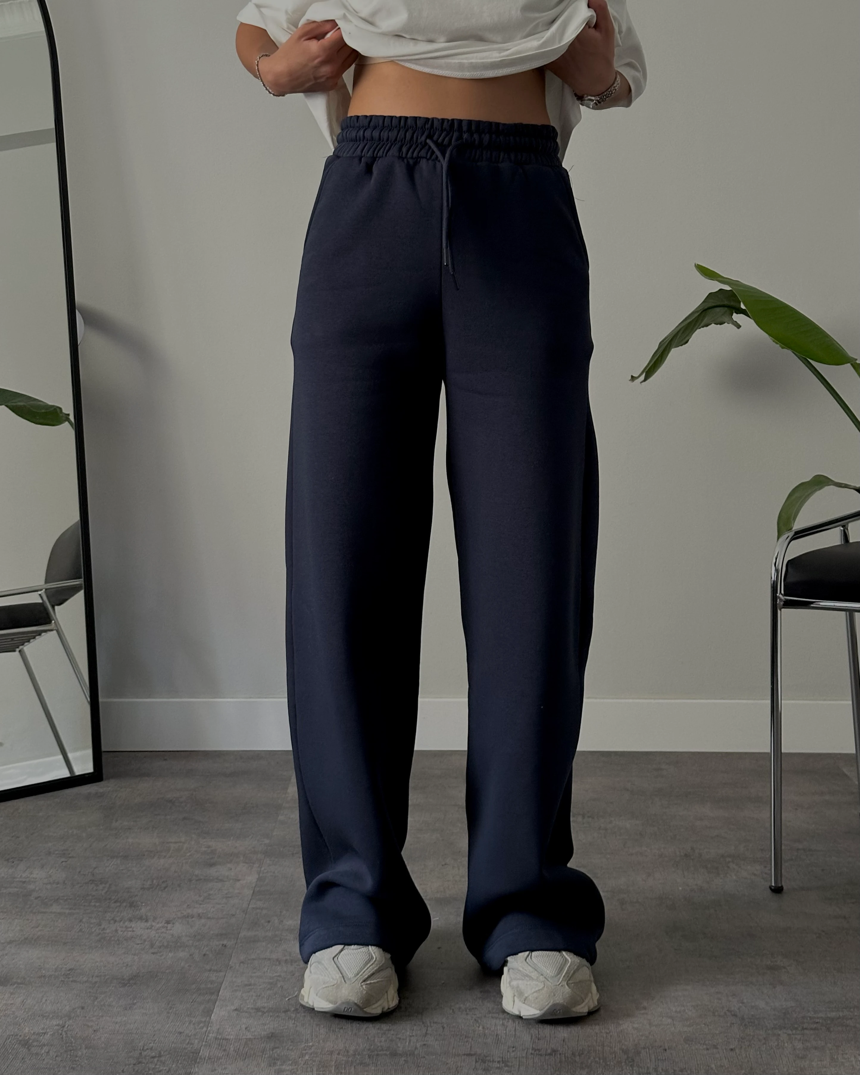 Yüksek Bel Şardonlu Rahat Kalıp Eşofman Altı - İndigo