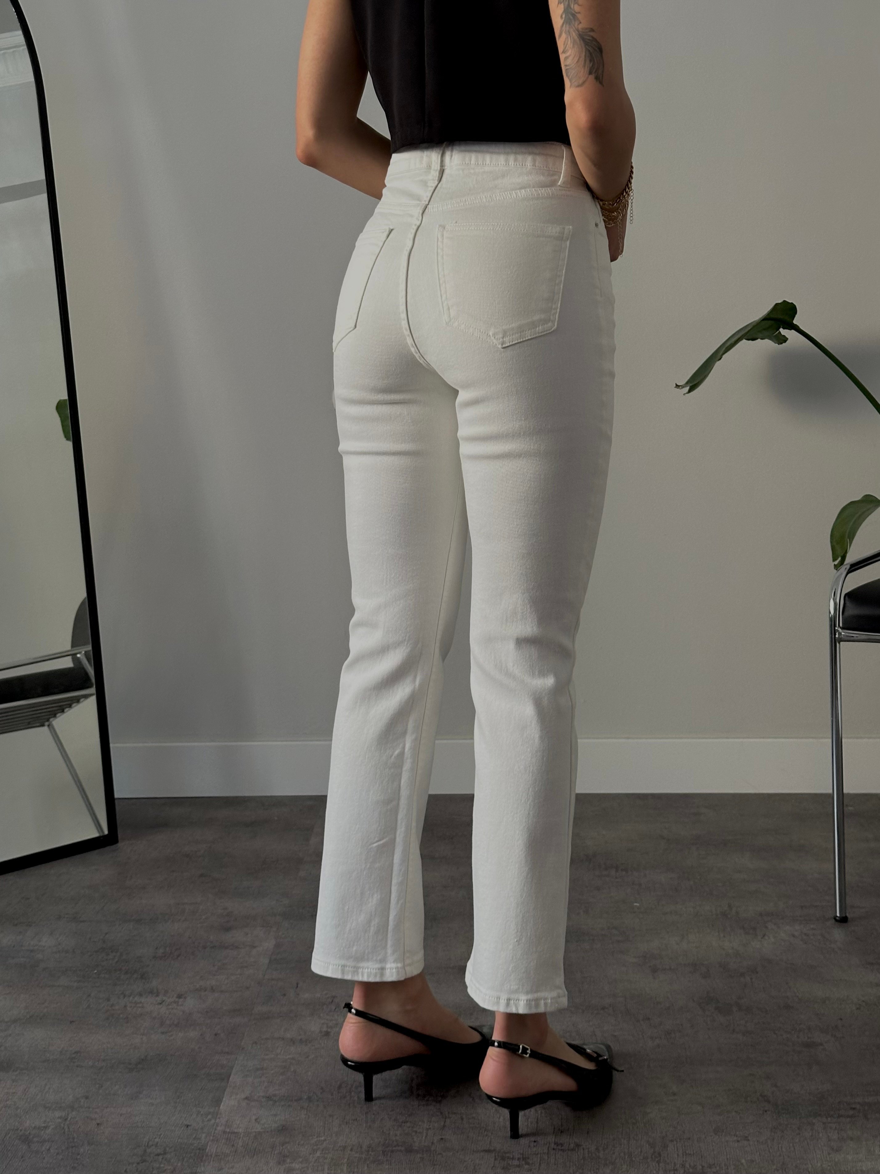 Yüksek Bel Vintage Straight Fit Beyaz Jean