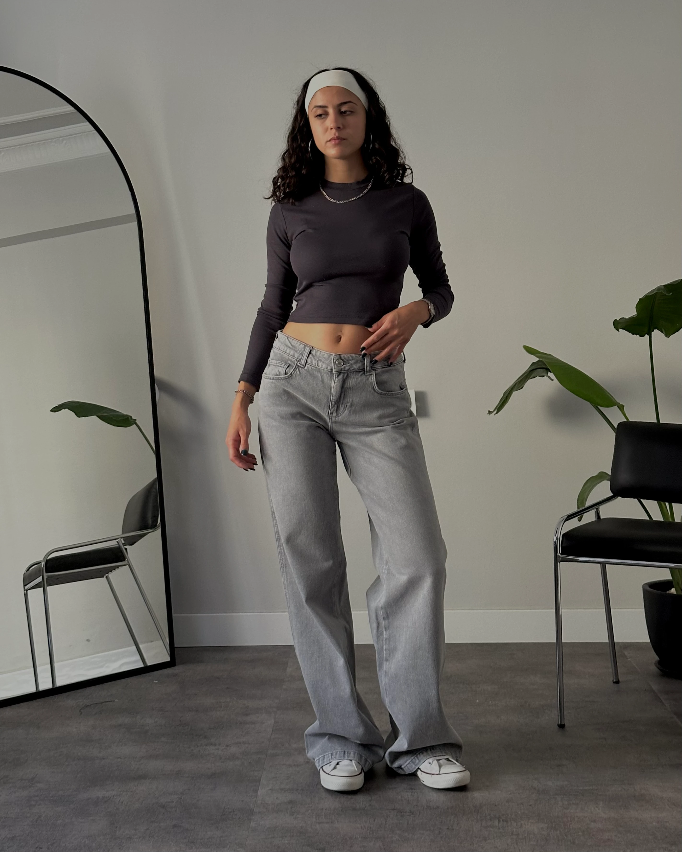 90's Düşük Bel Straight Jean - Gri Denim