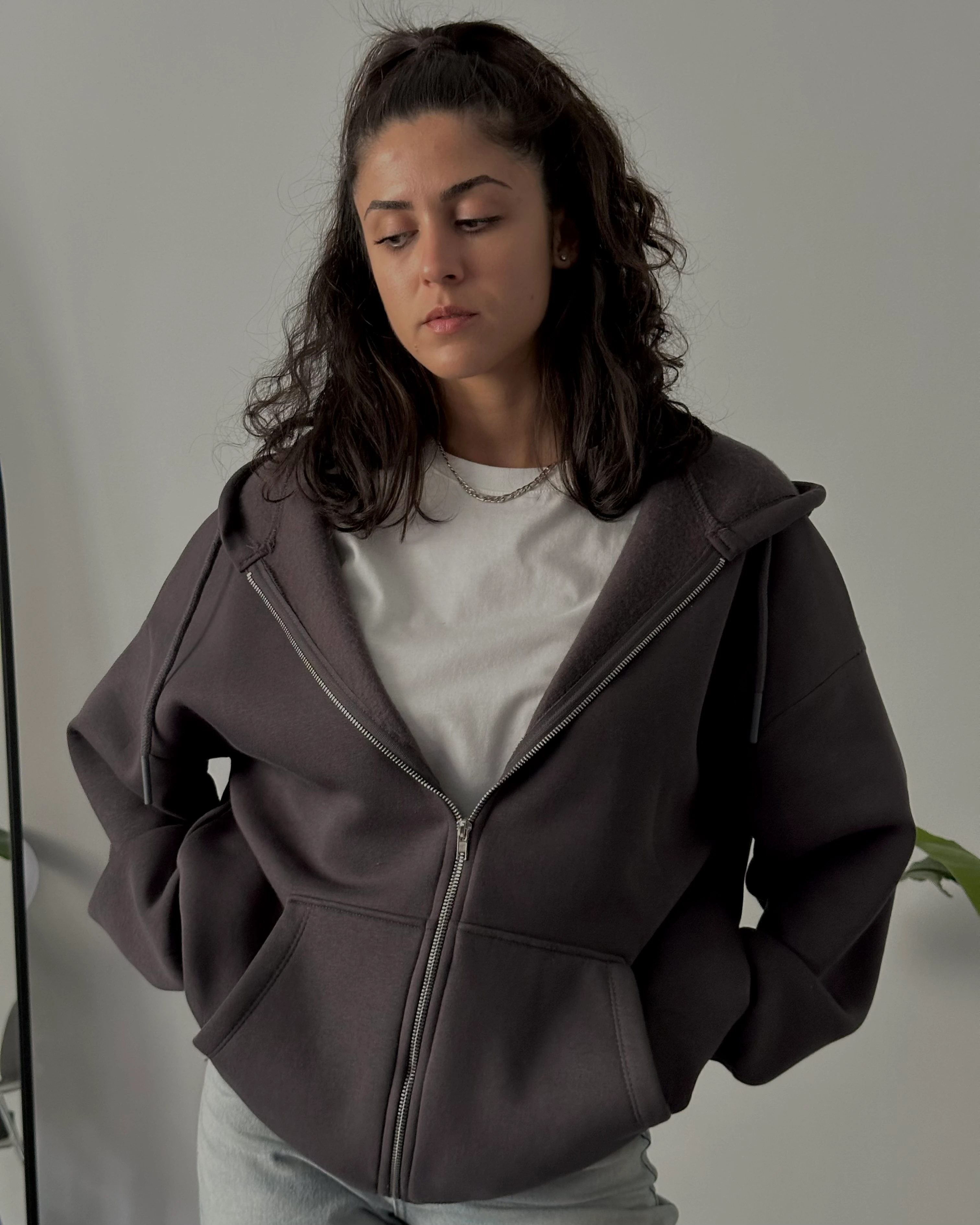 Fermuarlı Kapüşonlu Oversize Sweatshirt - Antrasit