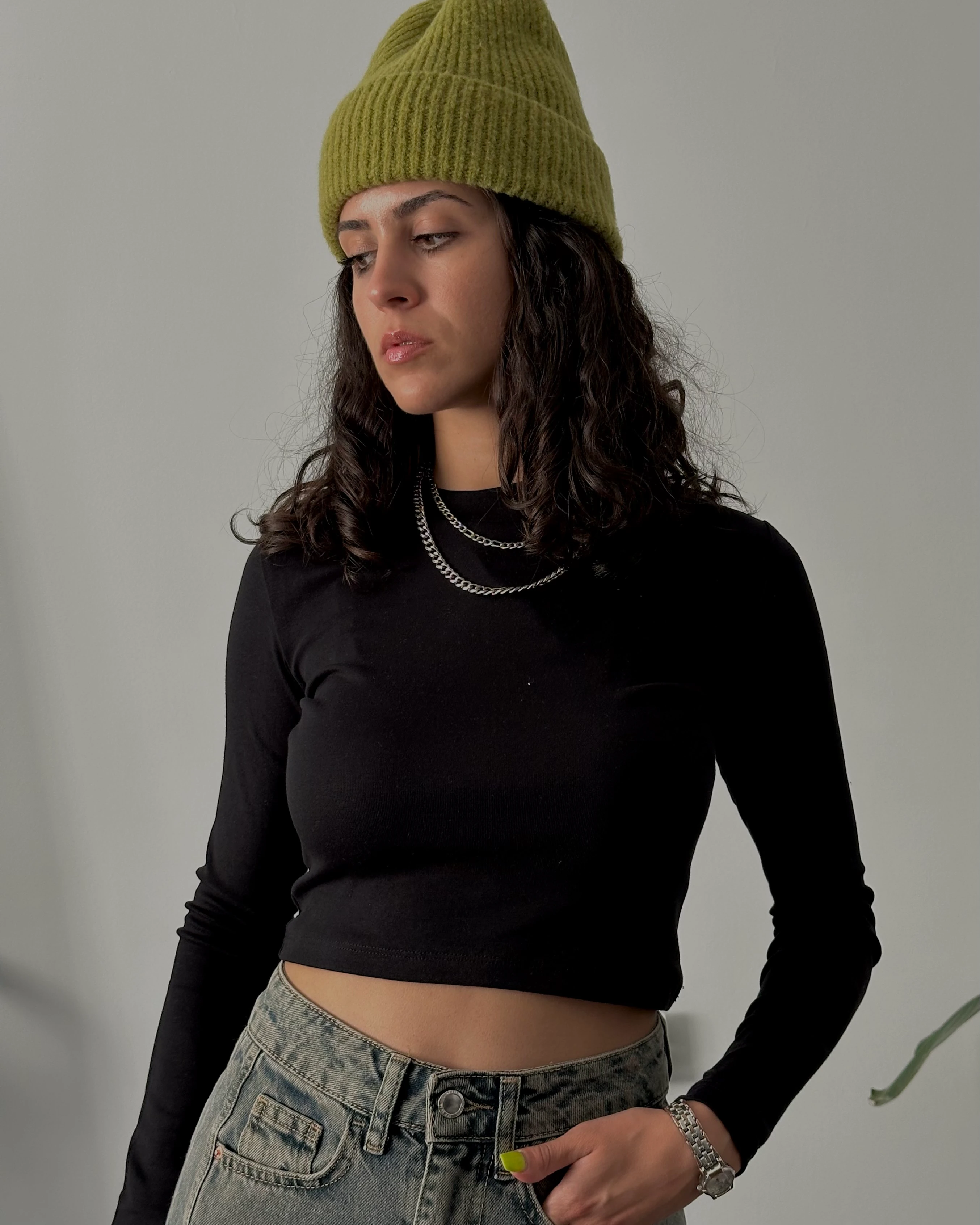 Bisiklet Yaka Uzun Kollu Crop Body