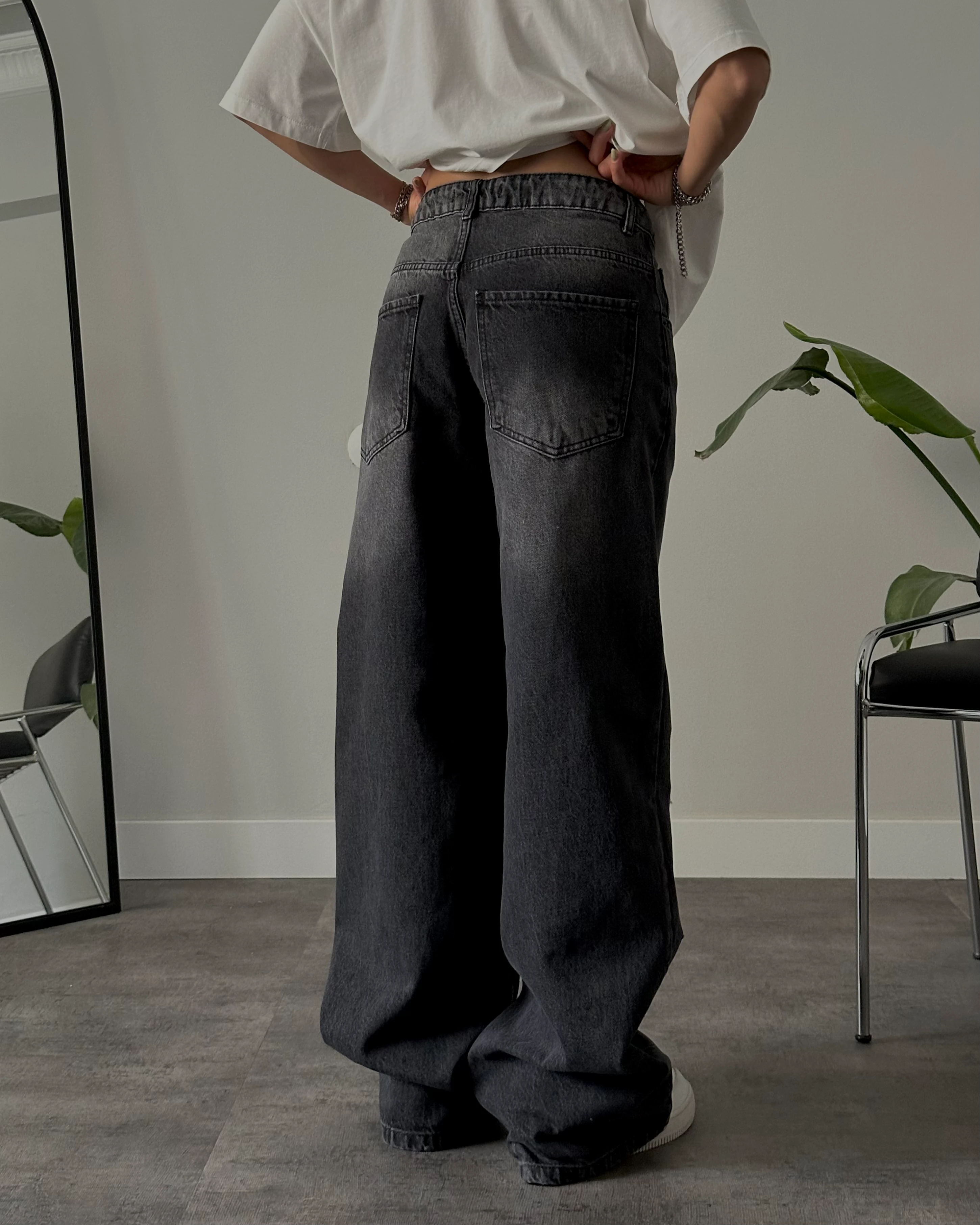 Yüksek Bel Siyah Aşırı Yırtık Baggy Jean