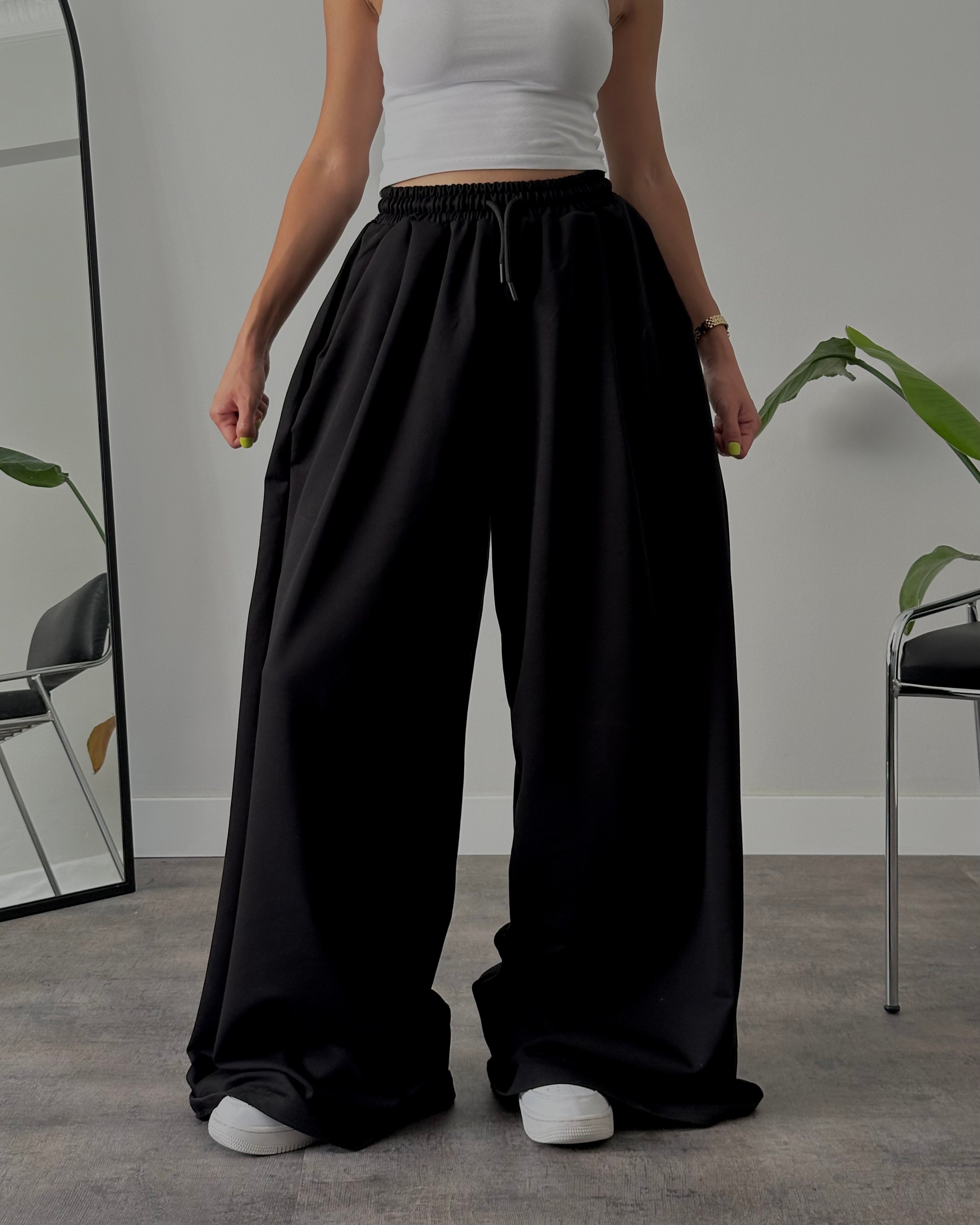 Yüksek Bel Extra Oversize Eşofman Altı - Black