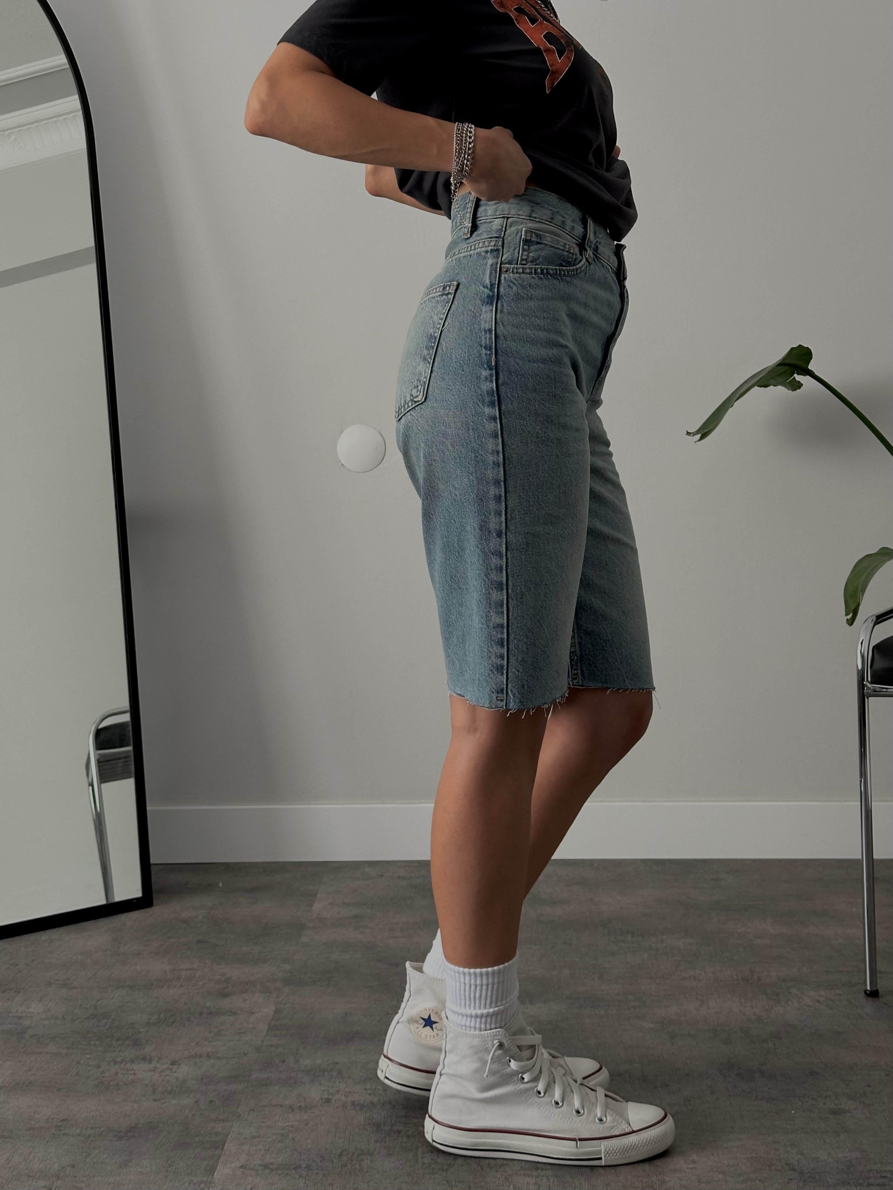 Yüksek Bel Vintage Straight Denim Şort