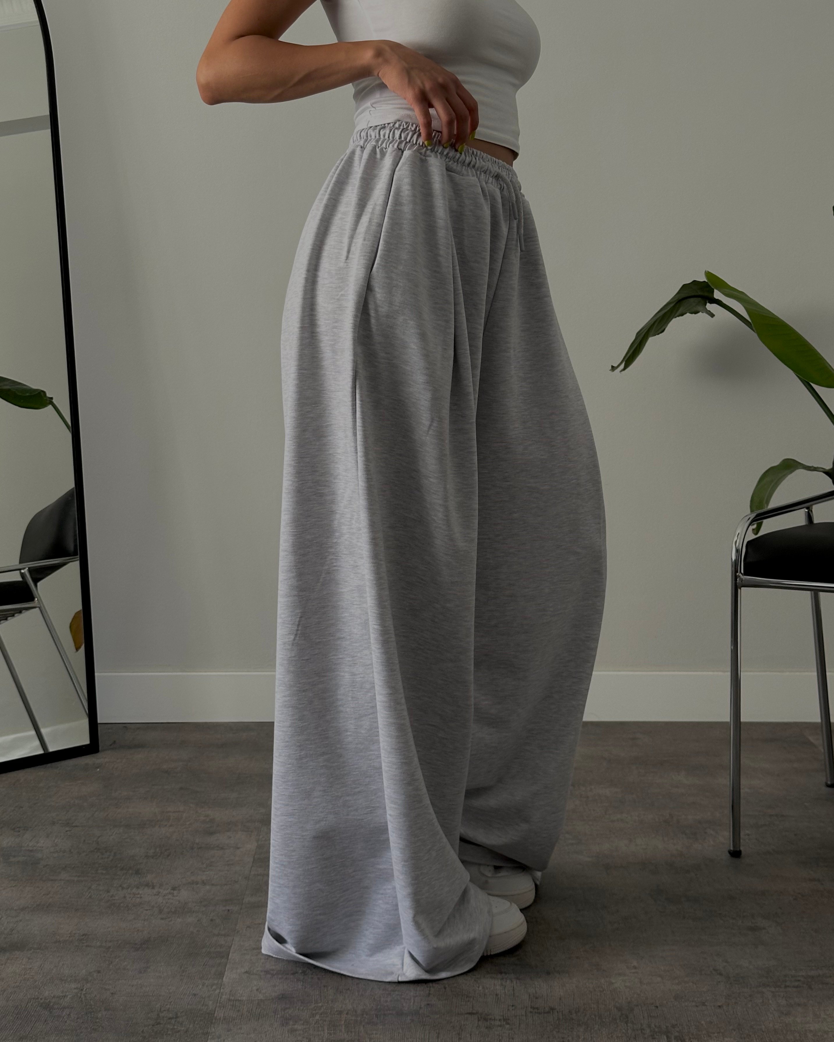 Yüksek Bel Extra Oversize Eşofman Altı - Grey