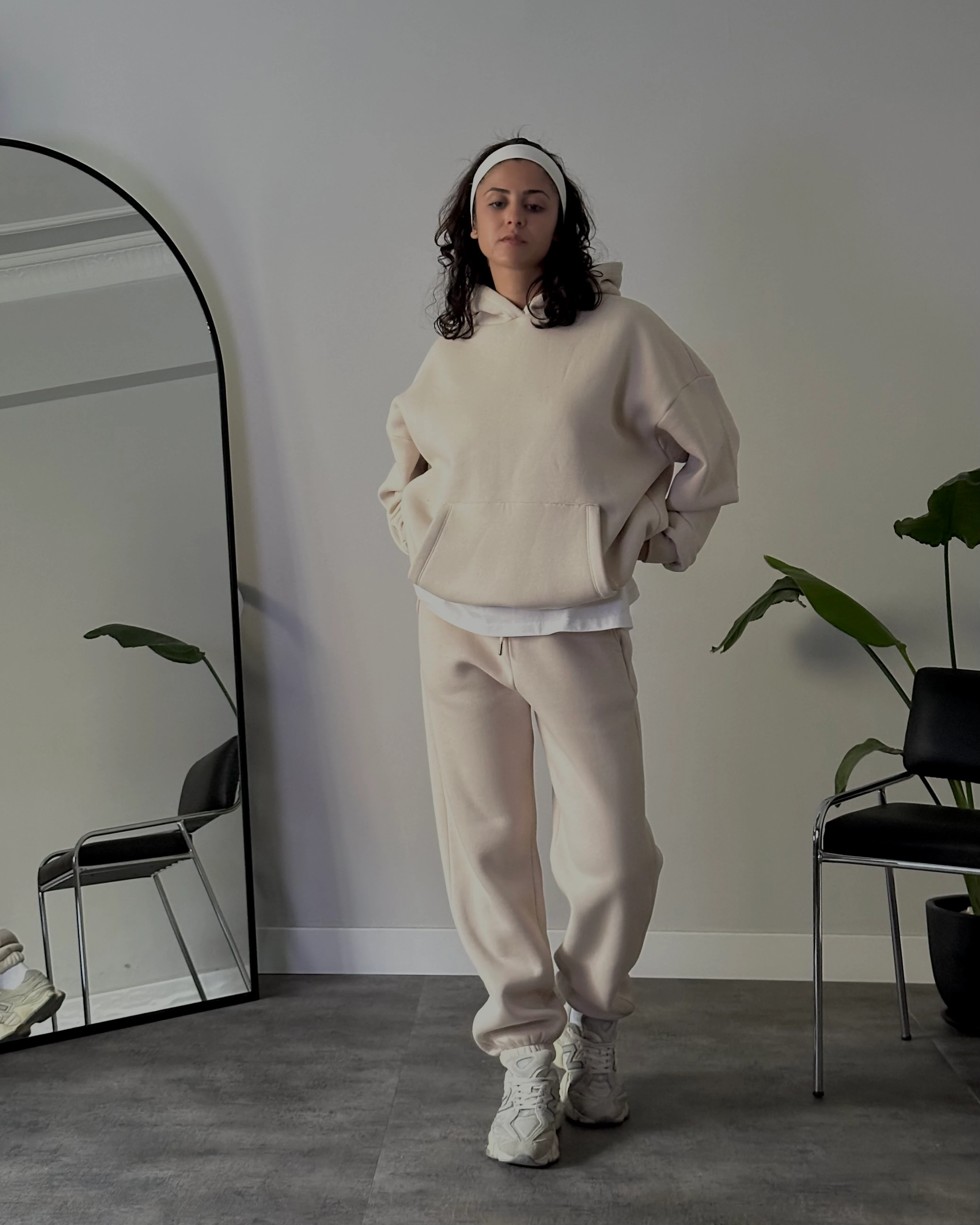 Bej Üç İplik Şardonlu Eşofman Takımı