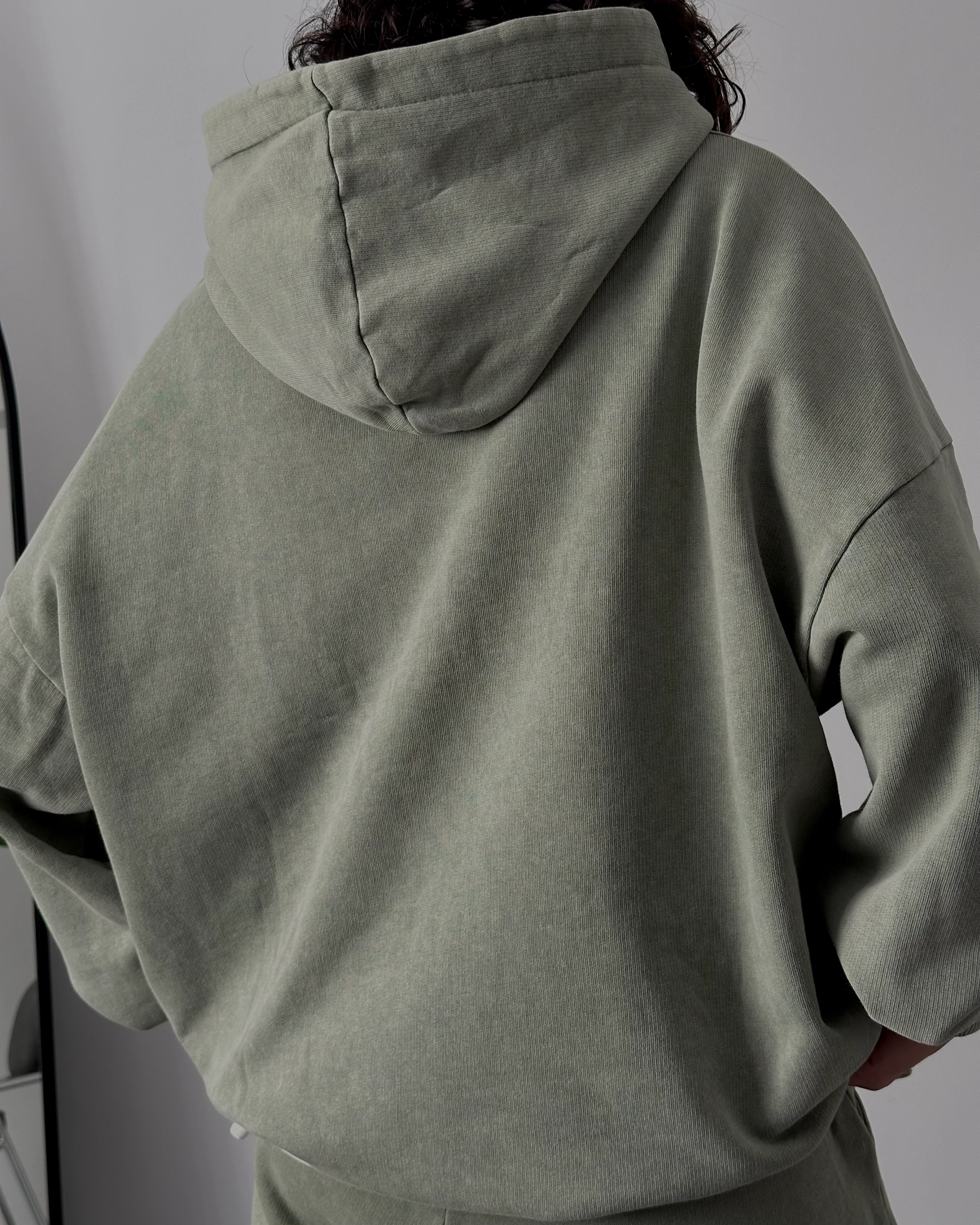 Unisex Yıkamalı Oversize 3 İplik Eşofman Takımı - Yıkamalı Haki