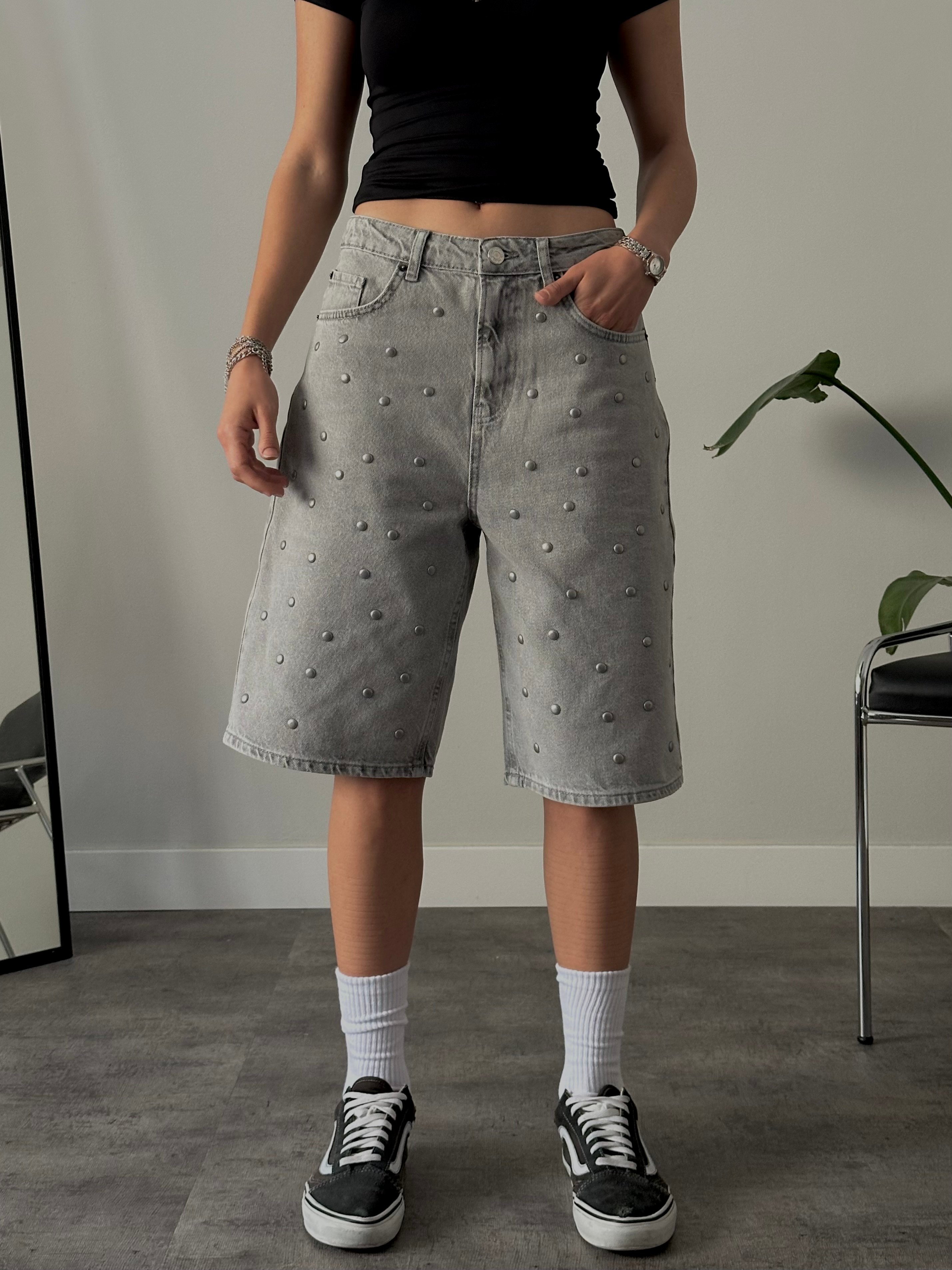 Relaxed Fit Zımbalı Jort Denim Bermuda