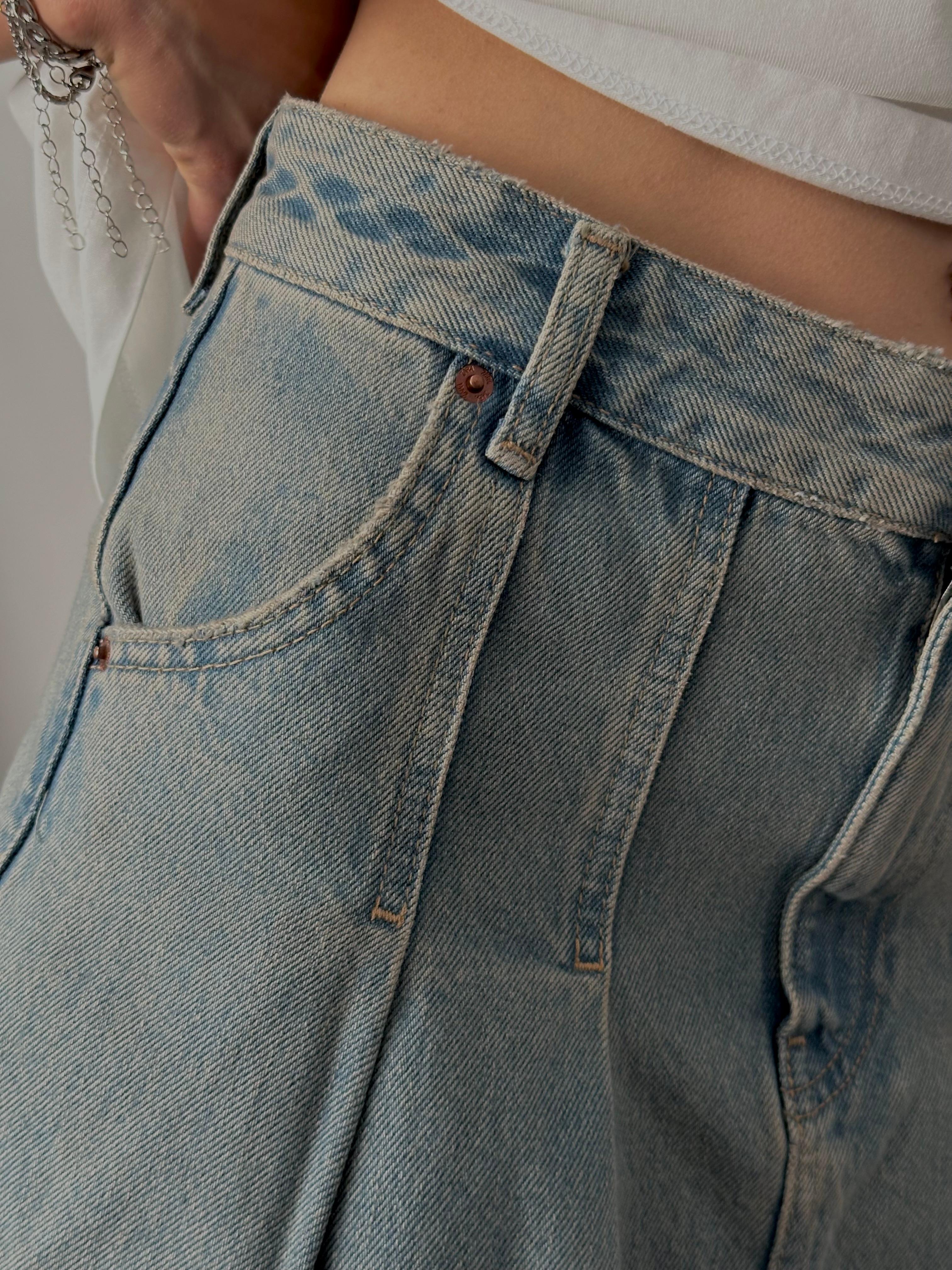 Pileli Denim Mini Etek