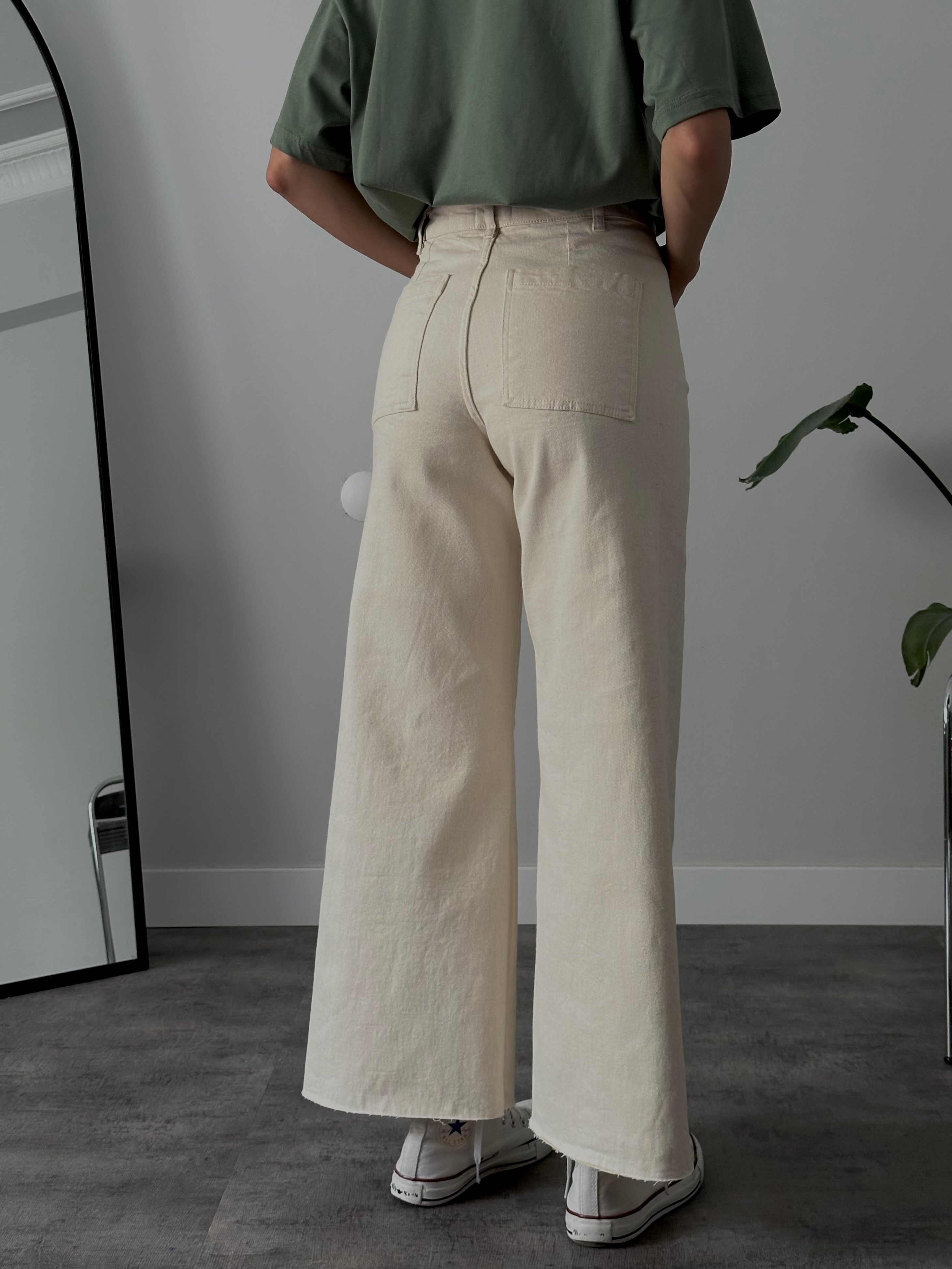 Yüksek Bel Wide Leg Jean - Ekru