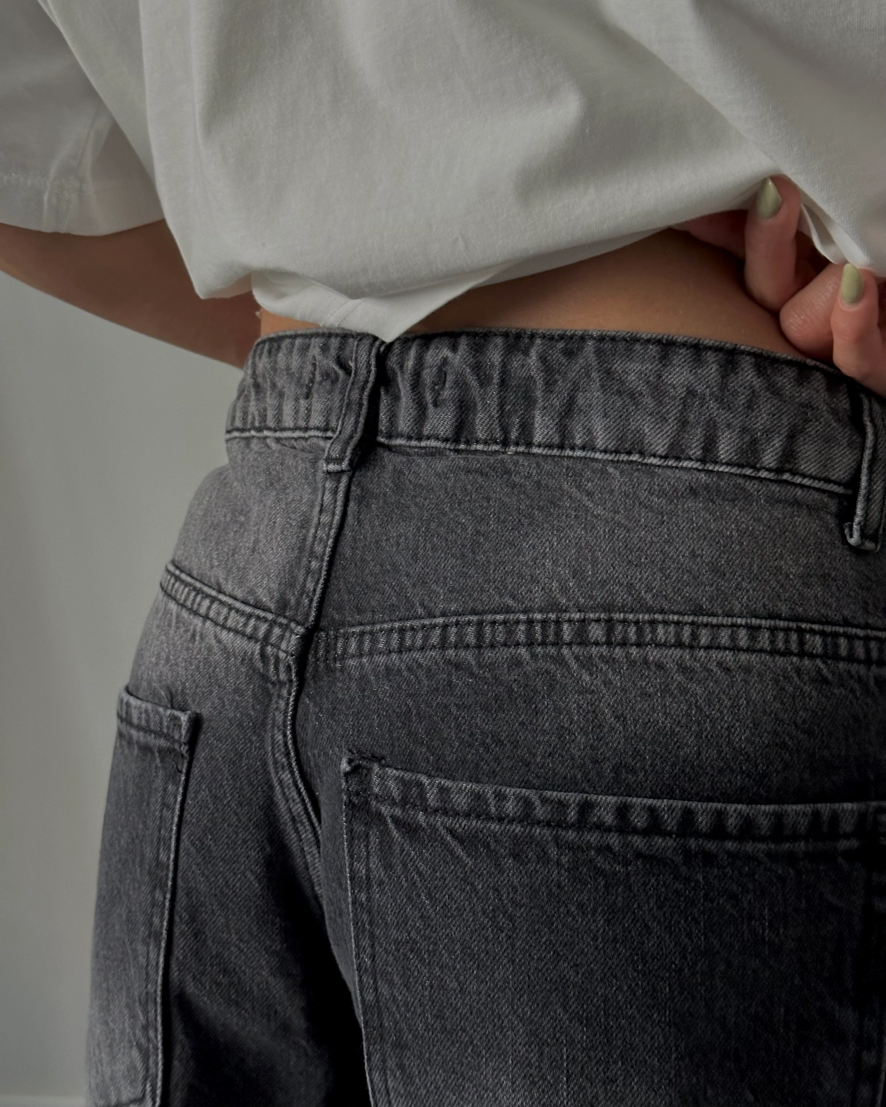 Yüksek Bel Siyah Aşırı Yırtık Baggy Jean