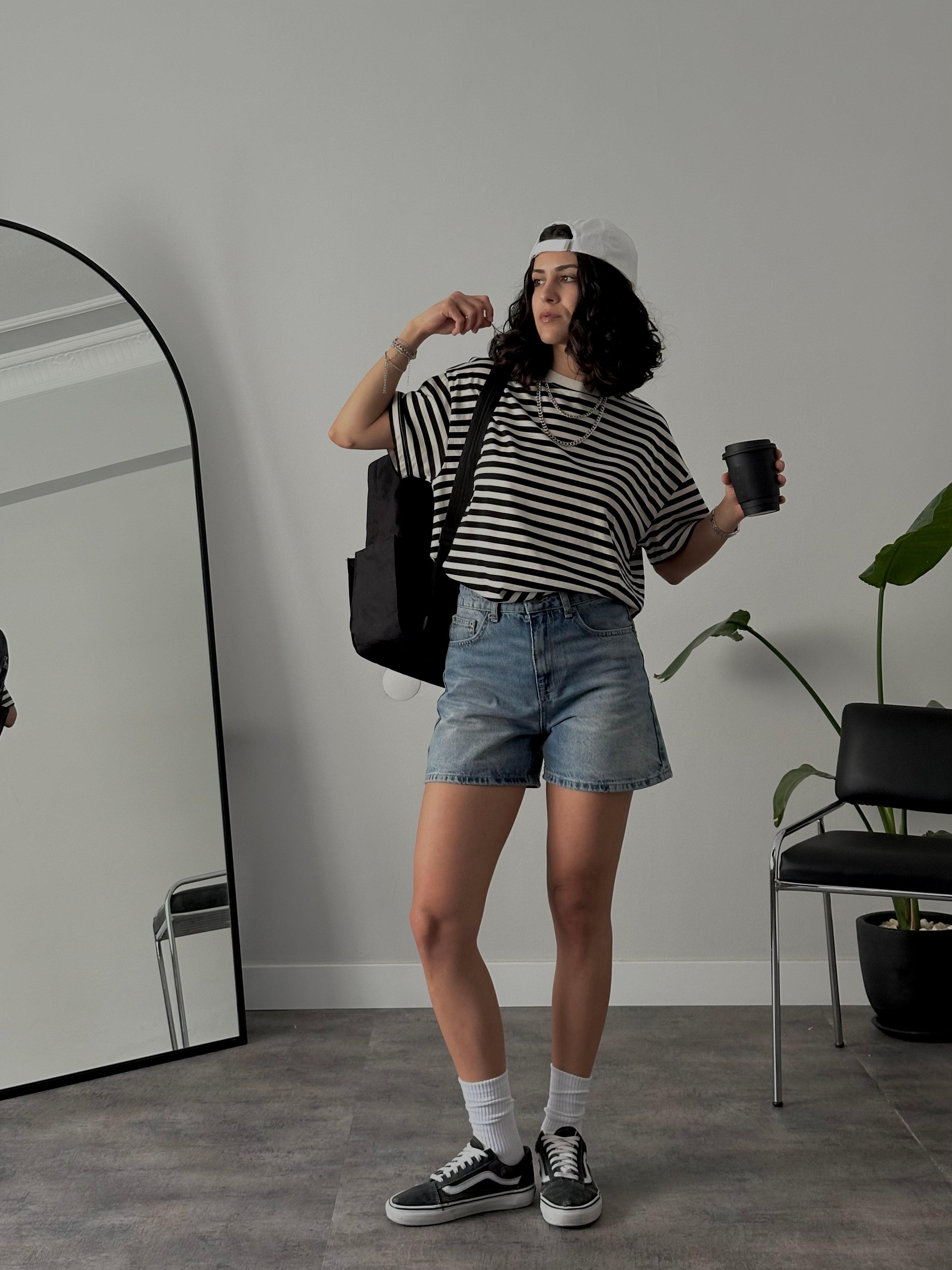 Yüksek Bel Mom Denim Şort - Mavi Denim