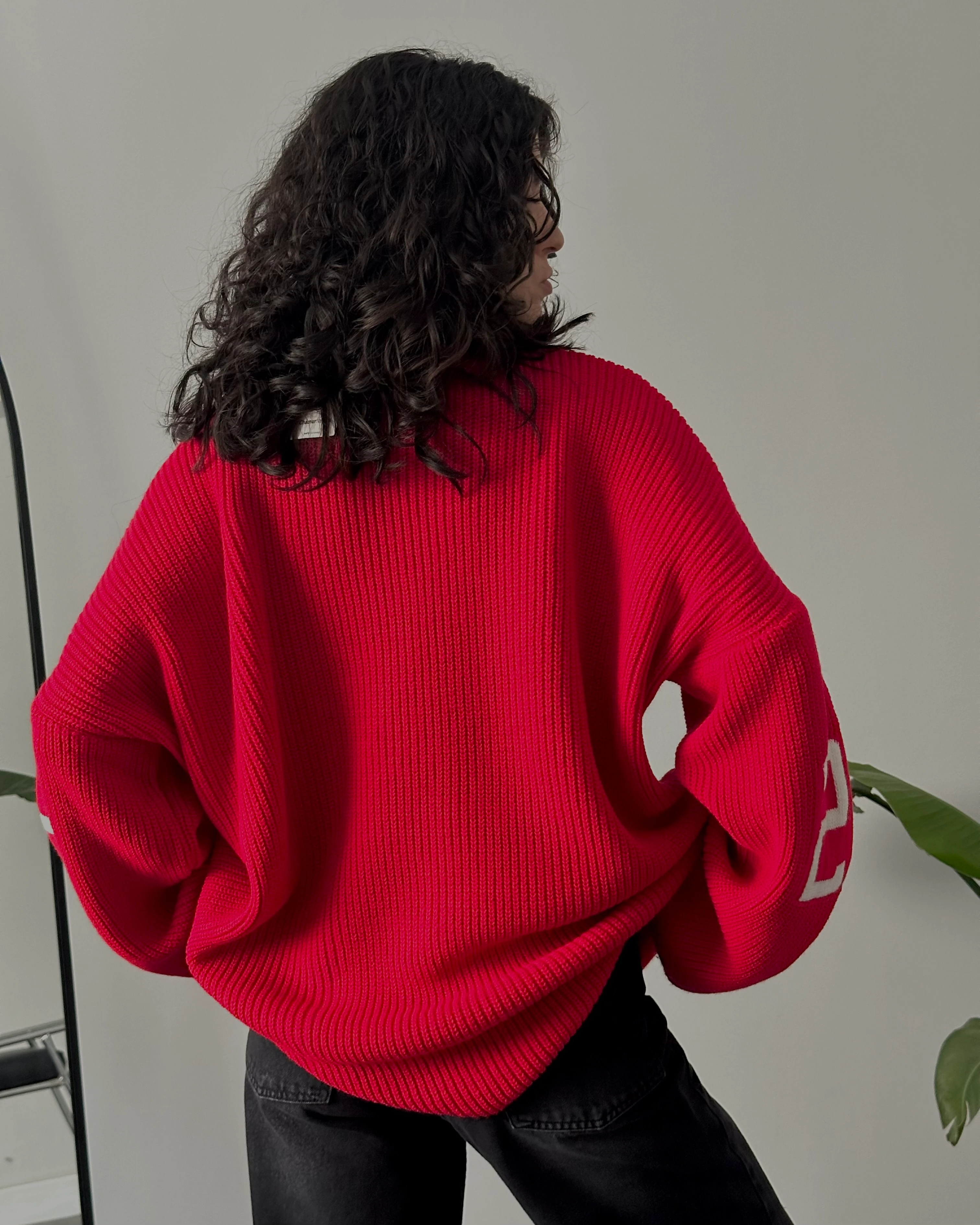 Oversize Cleveland Kolej Triko Kazak - Kırmızı