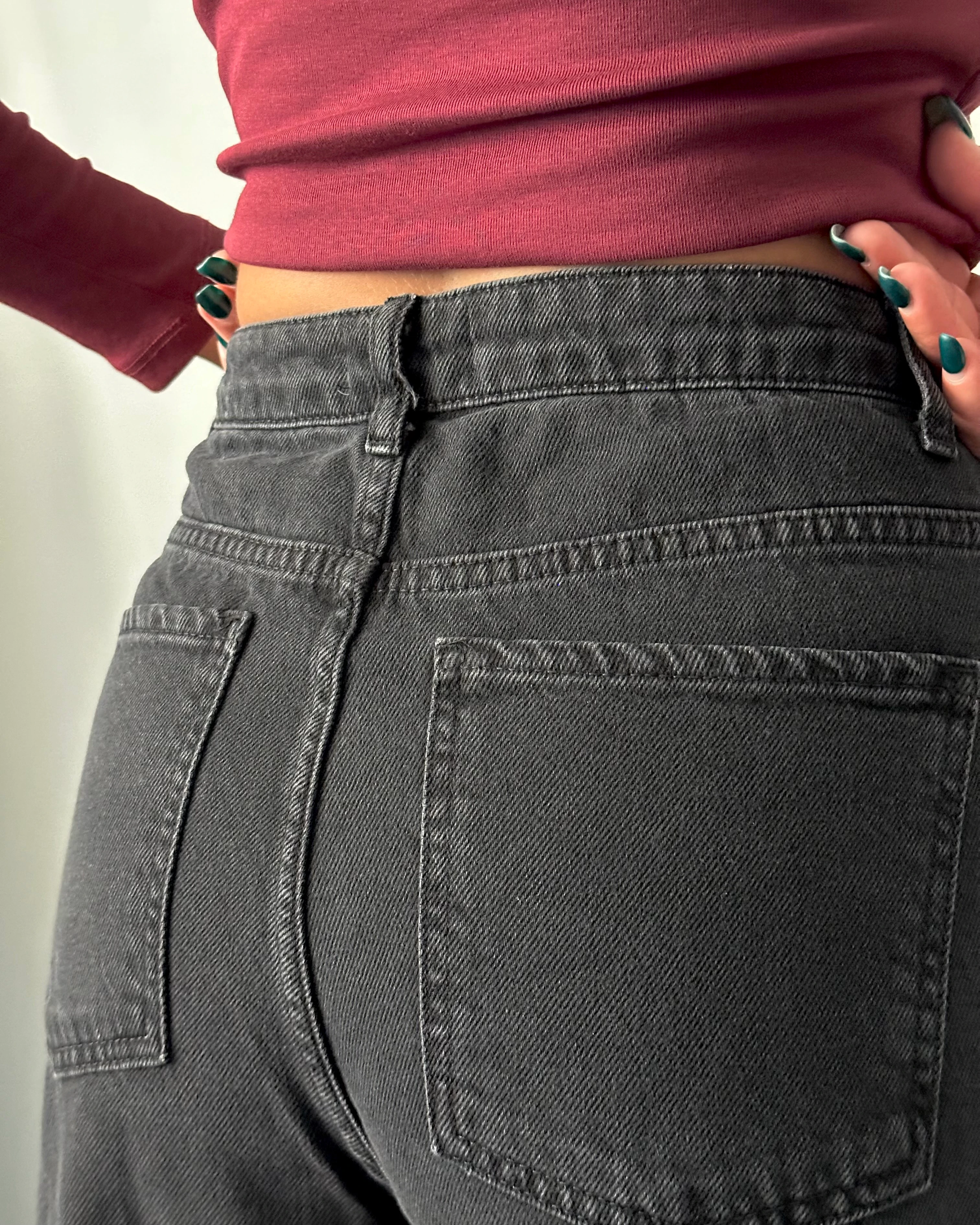 Yüksek Bel Hafif Yıkamalı Siyah Baggy Jean