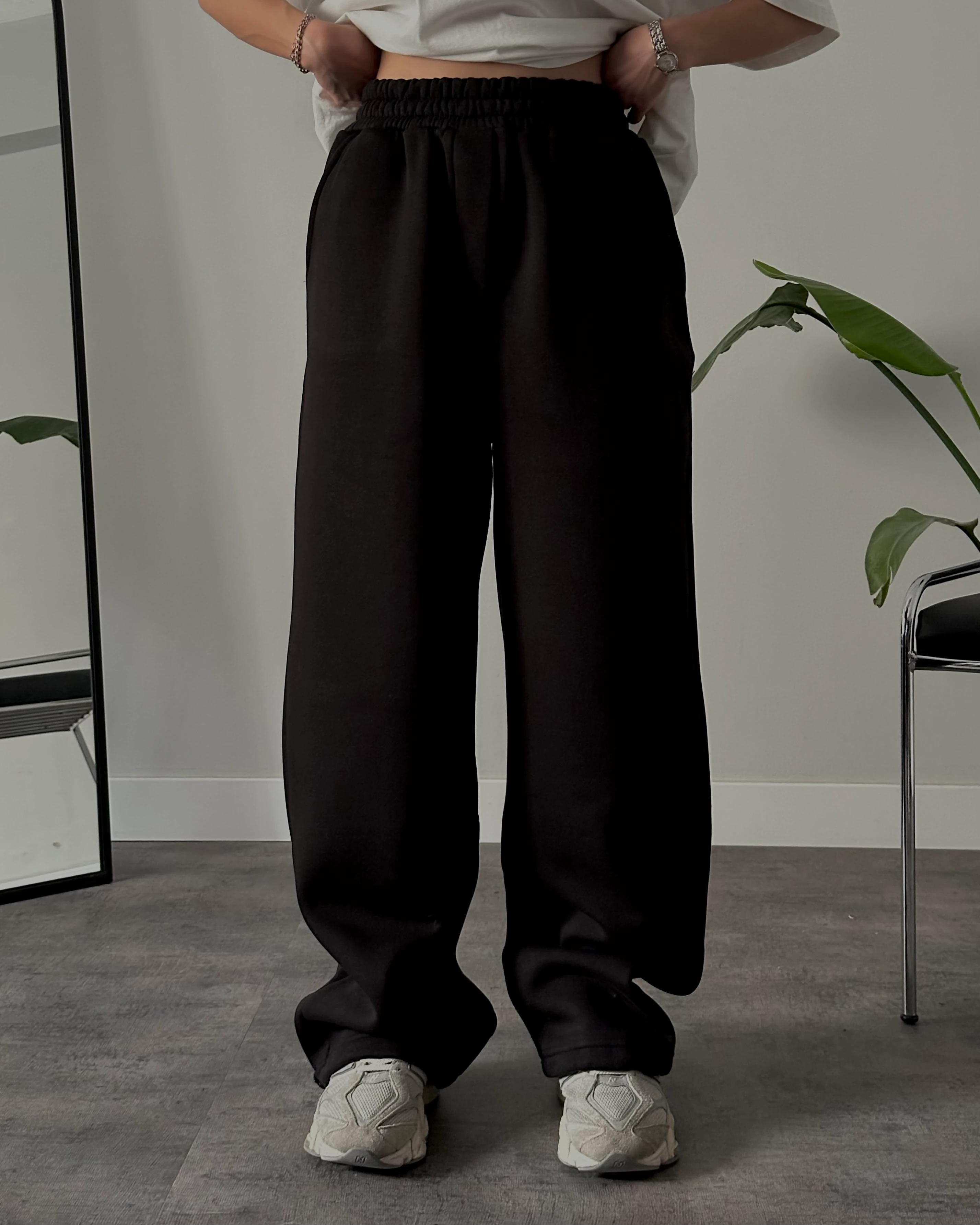 Ultra Yüksek Bel Baggy Fit Üç İplik Şardonlu Eşofman Altı