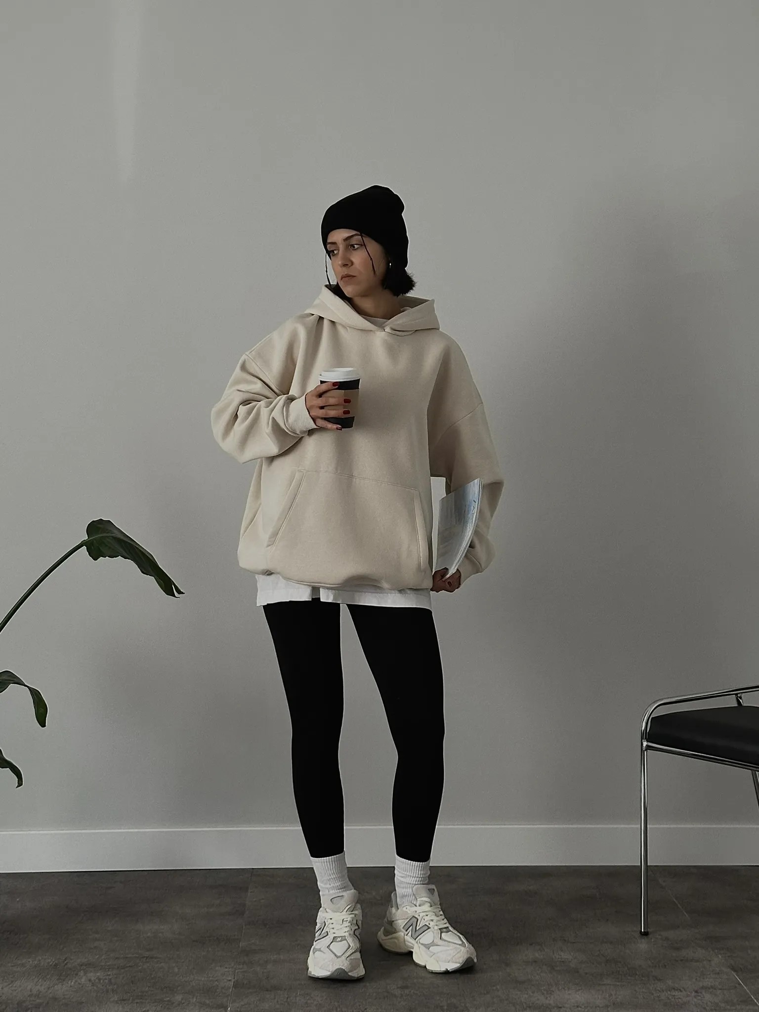 Oversize Kadın Kapüşonlu Sweatshirt - Bej