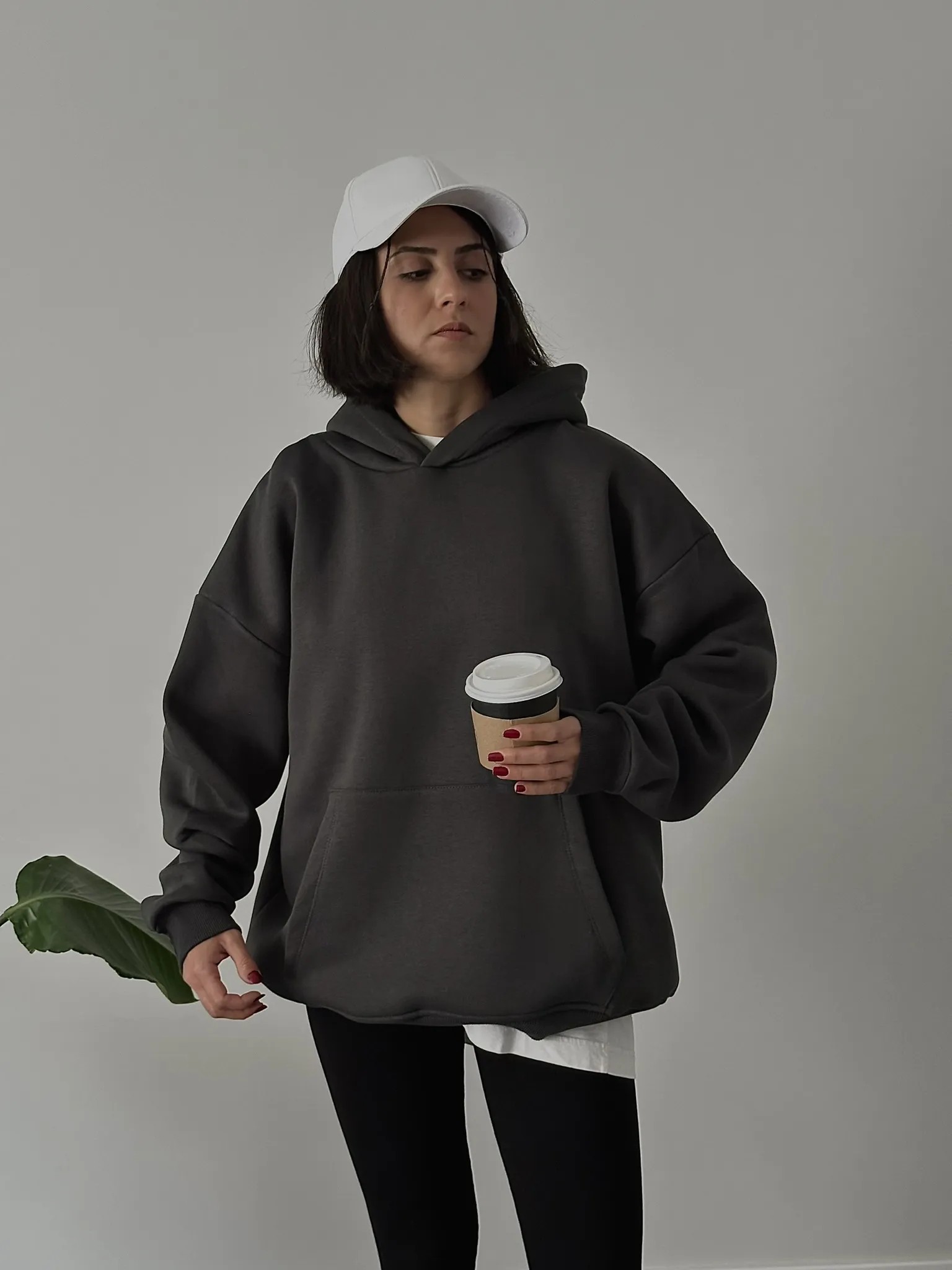 Oversize Kadın Kapüşonlu Sweatshirt - Antrasit