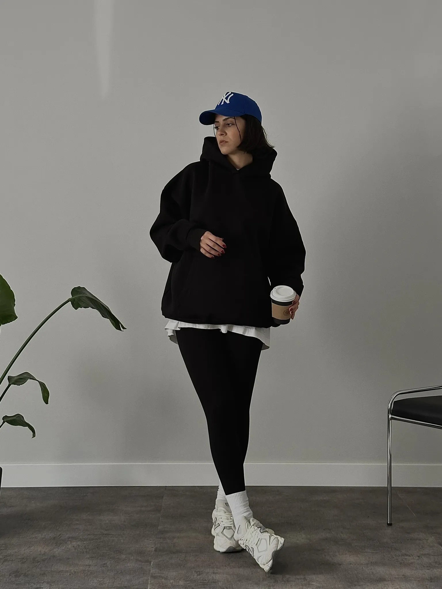 Oversize Kadın Kapüşonlu Sweatshirt - Siyah