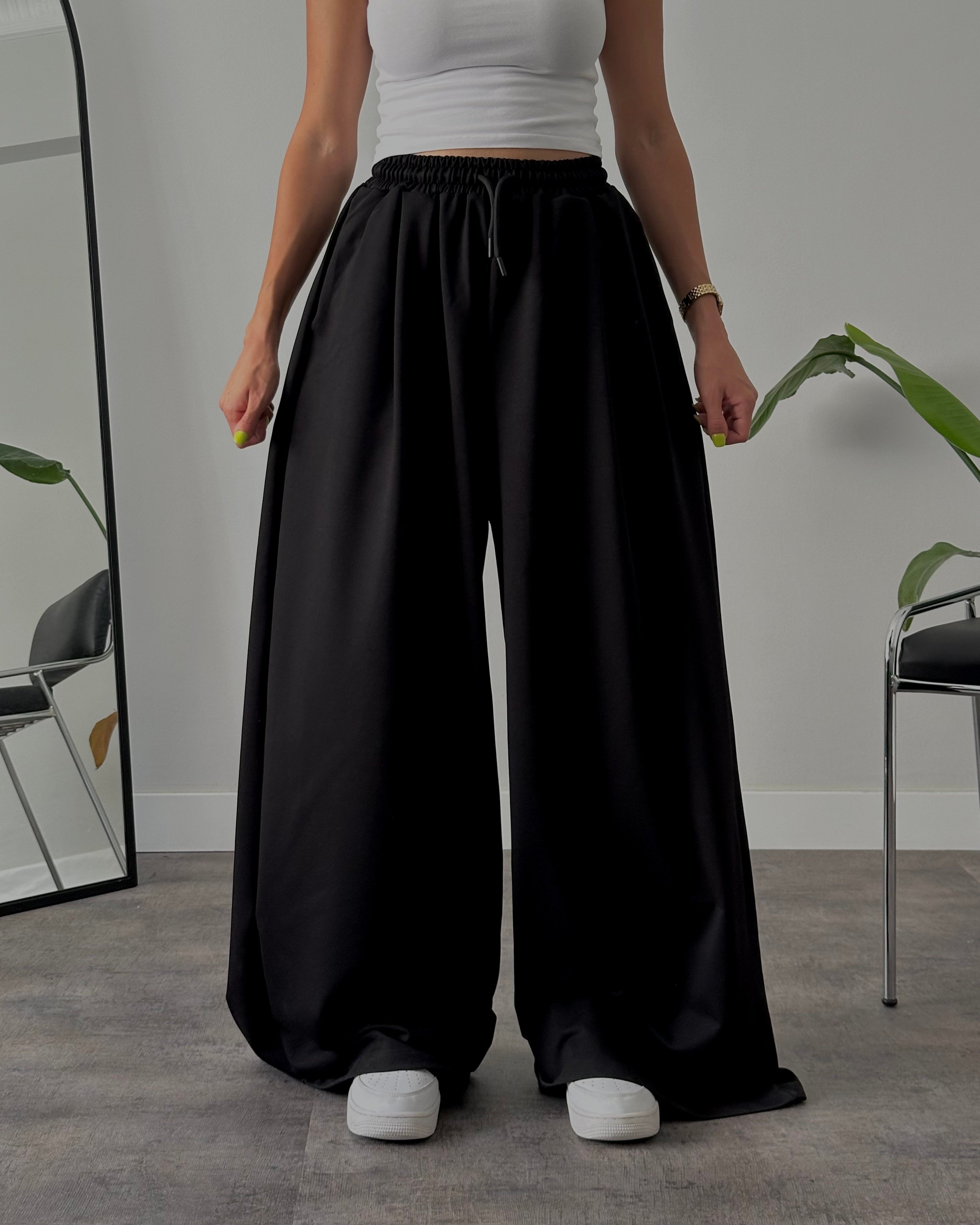 Yüksek Bel Extra Oversize Eşofman Altı - Black