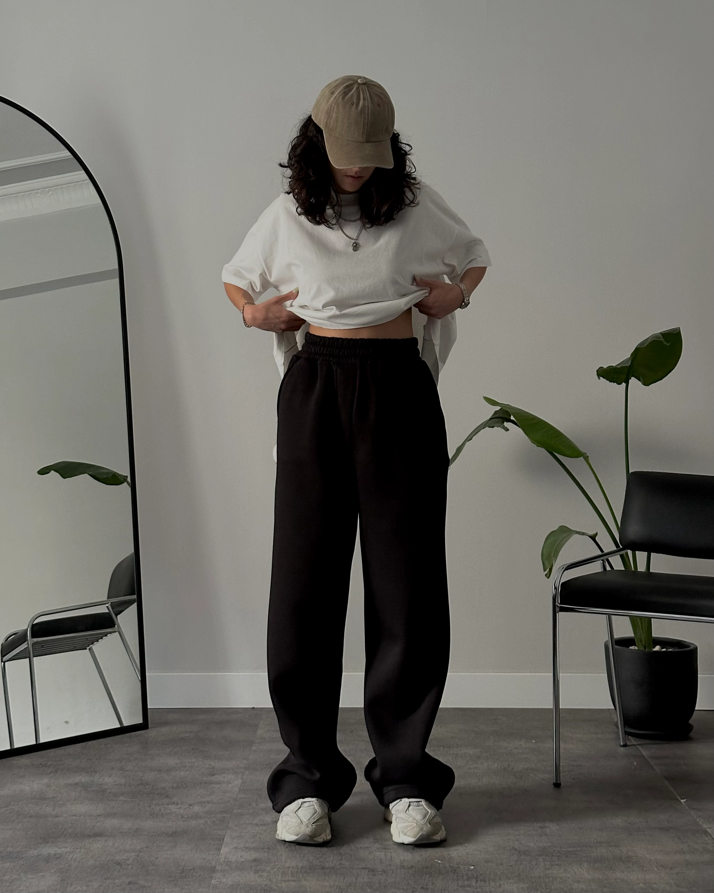 Ultra Yüksek Bel Baggy Fit Üç İplik Şardonlu Eşofman Altı