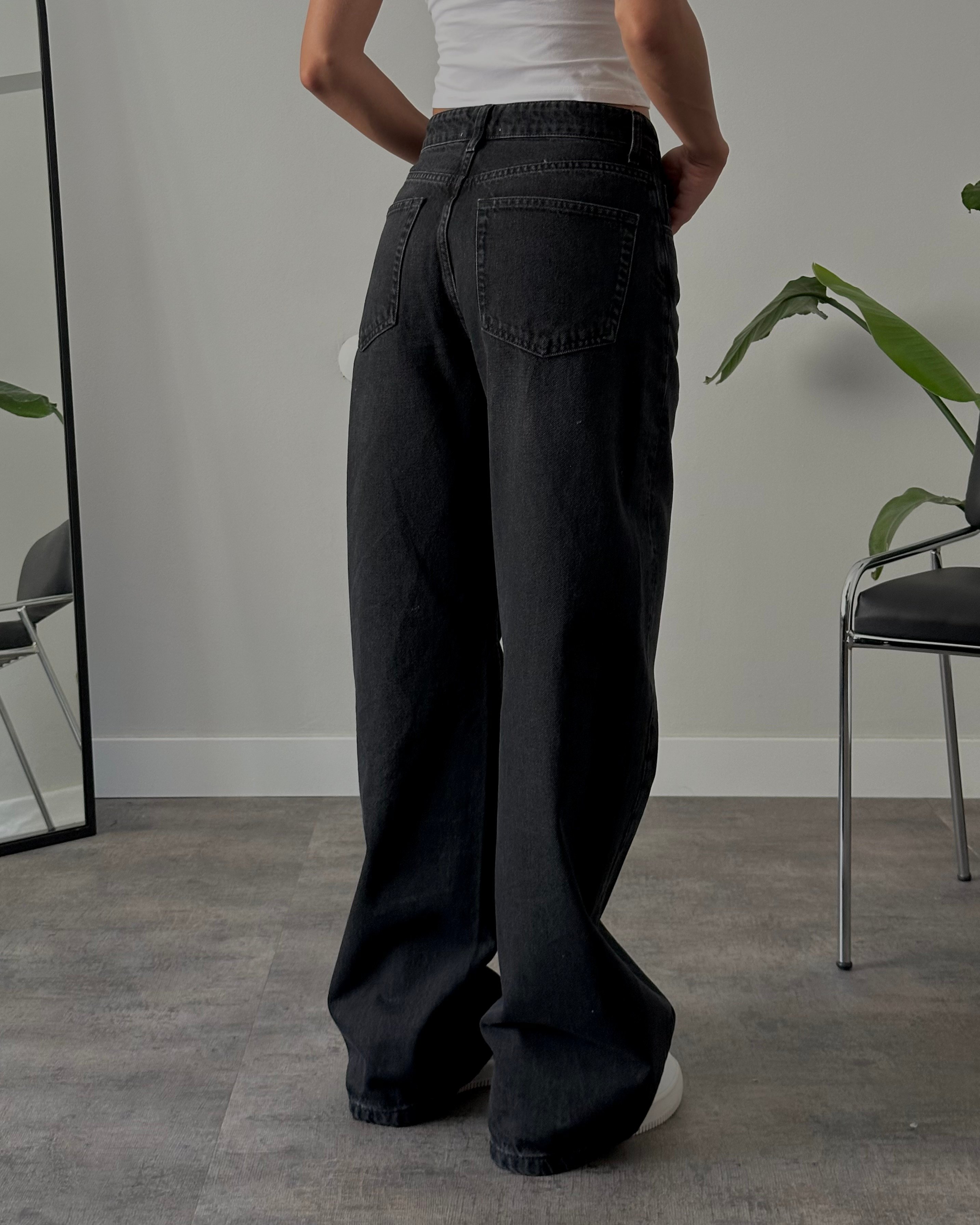 Yüksek Bel Siyah Baggy Jean