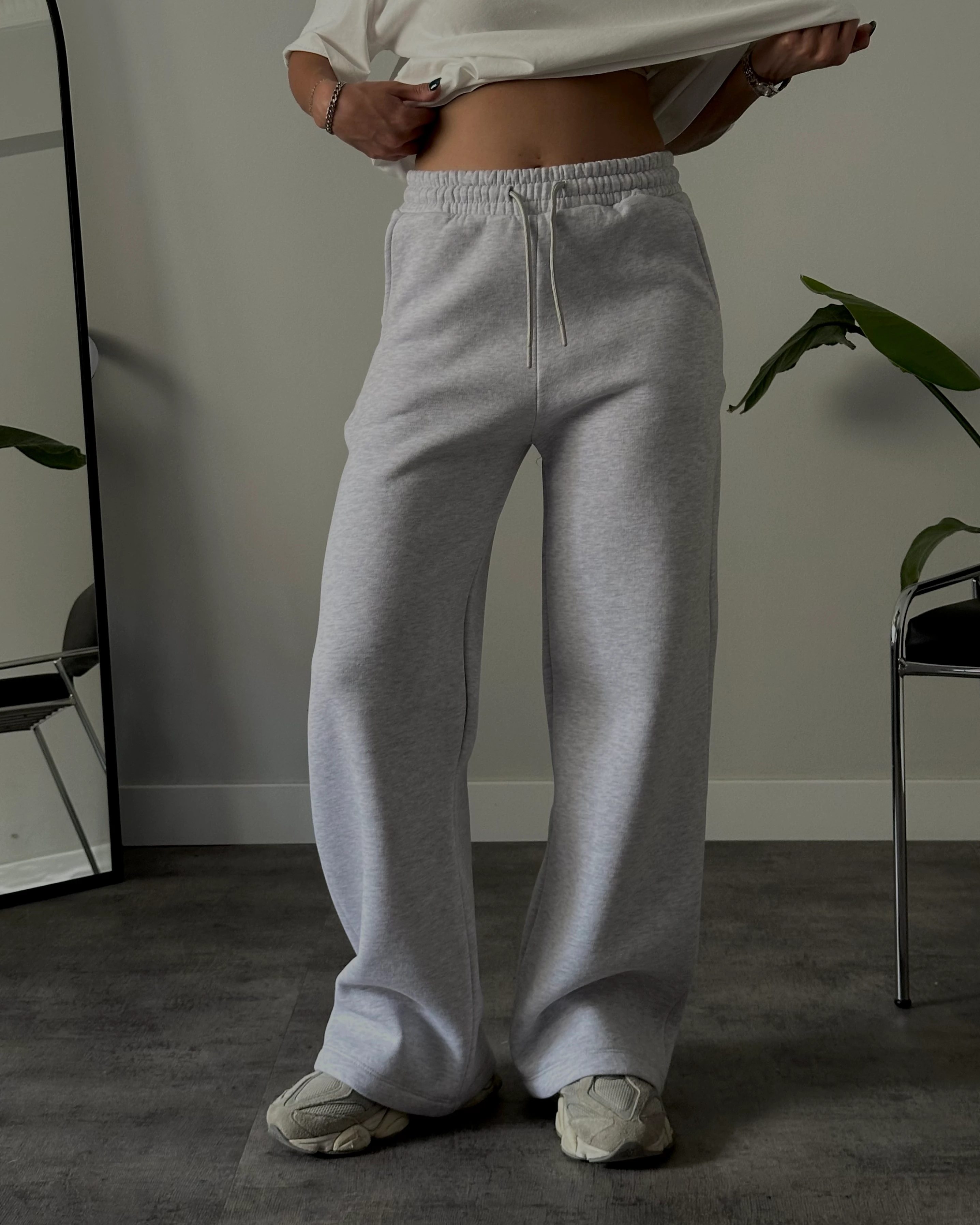 Yüksek Bel Şardonlu Rahat Kalıp Eşofman Altı - Gri