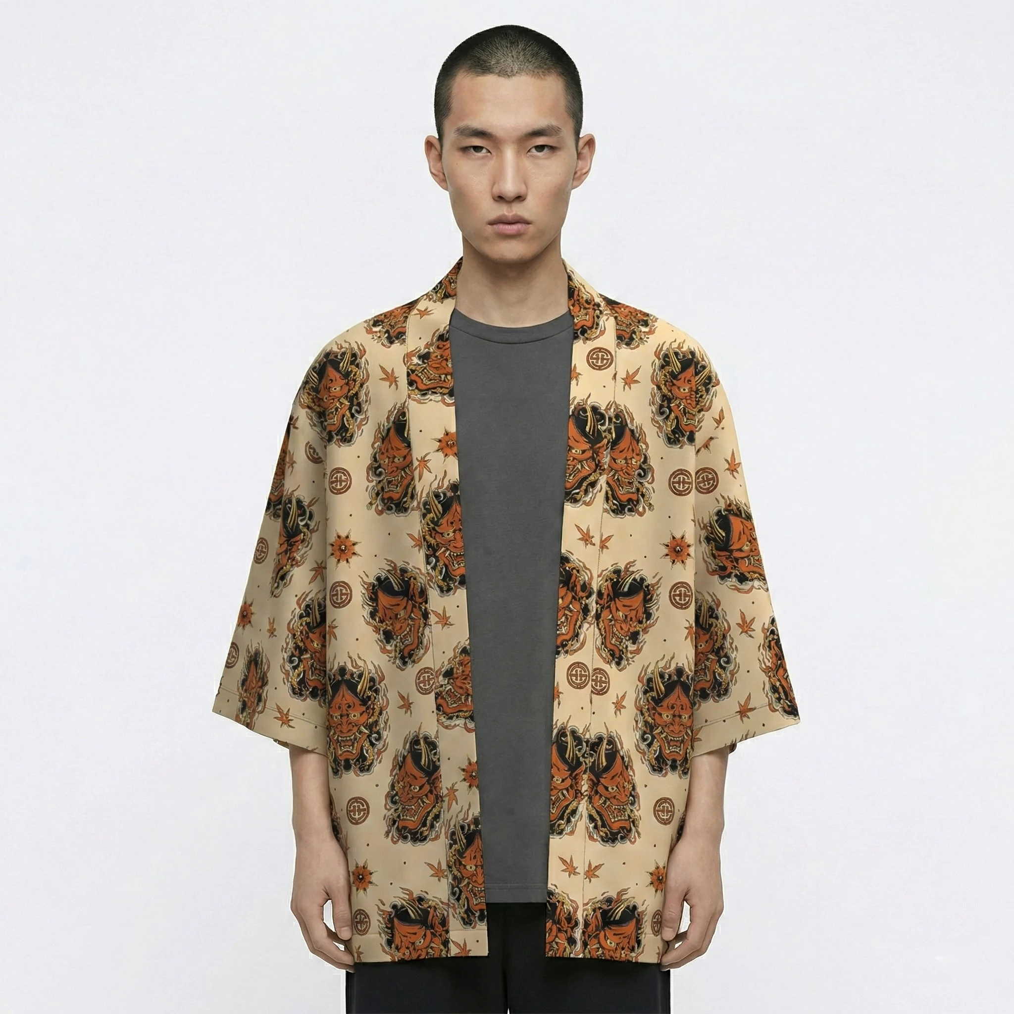 0*7様 KUON Multi Colored ONIBEGIE Drizzle Shout Oversize Japanese Oni Mask Unisex Kimono