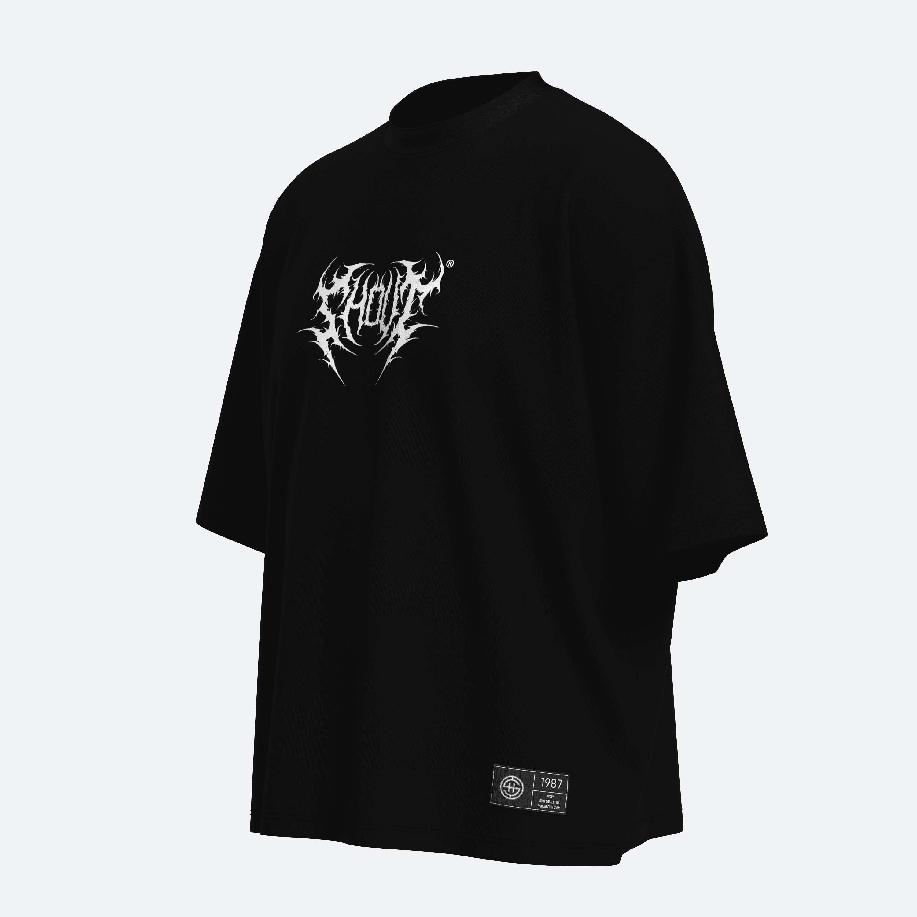 Oversize Shout Brutal Death Metal Logo Unisex Boxy Fit T-Shirt - Siyah