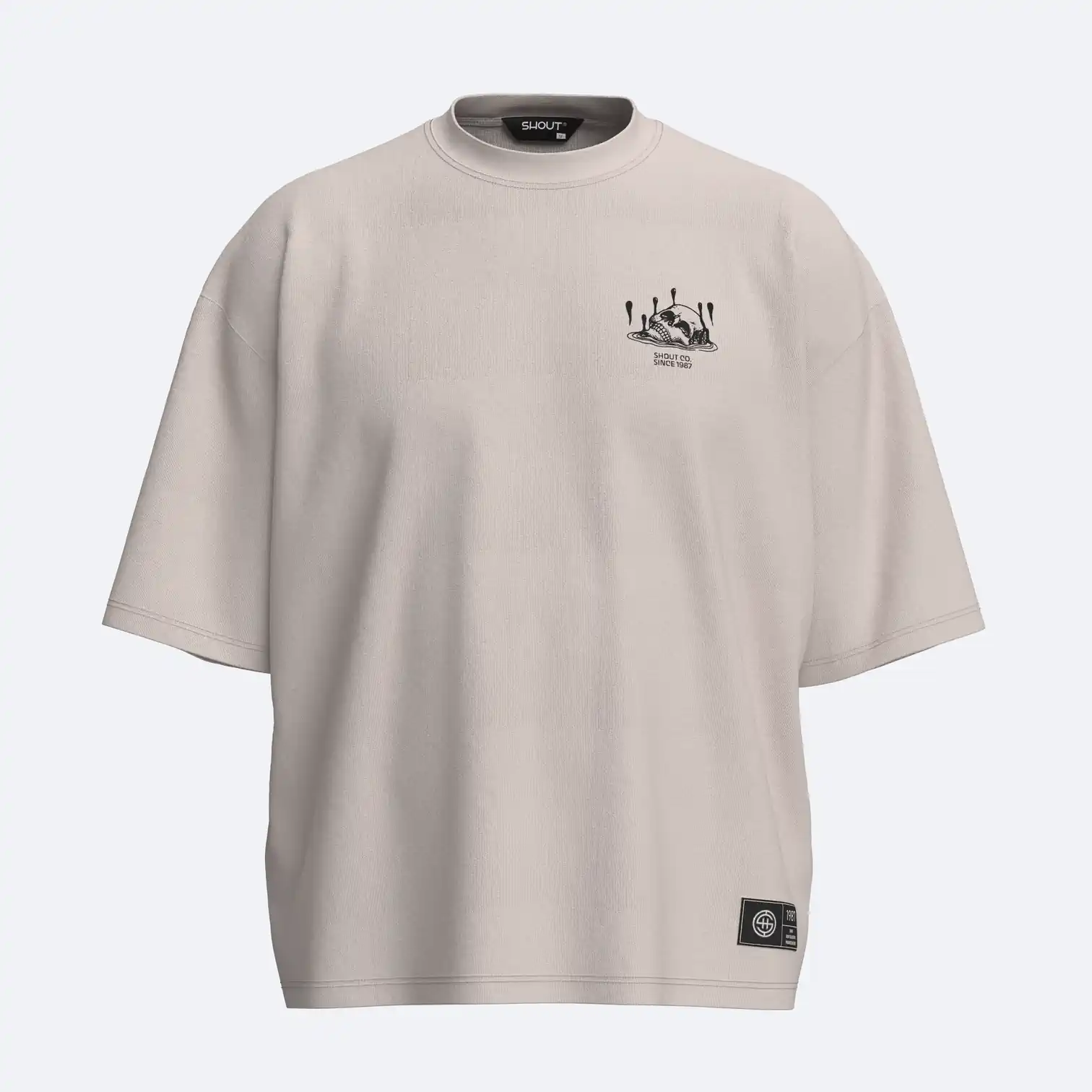 Shout Boxy Fit Oversize Anxiety Skullz Unisex Tişört - Beige