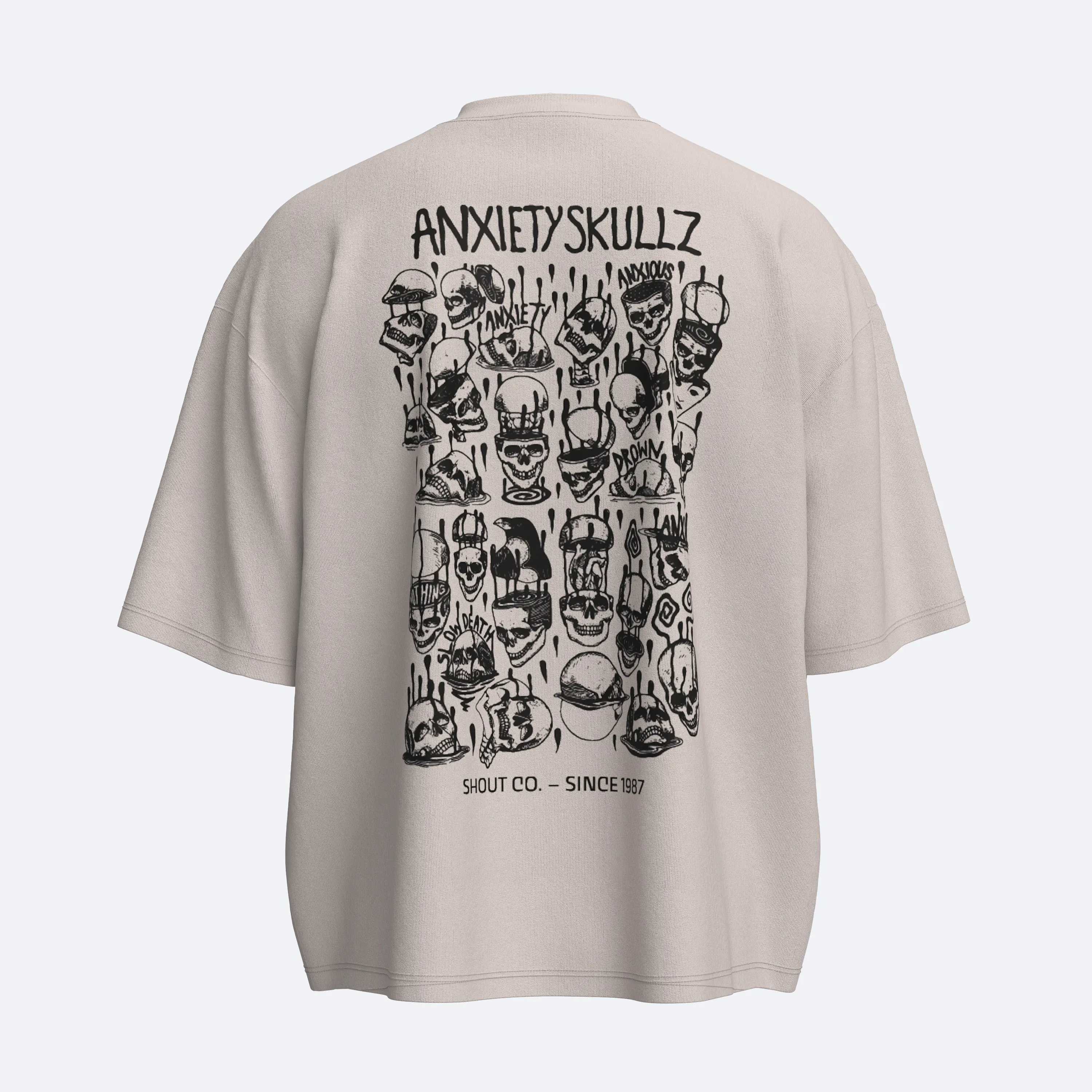 Shout Boxy Fit Oversize Anxiety Skullz Unisex Tişört