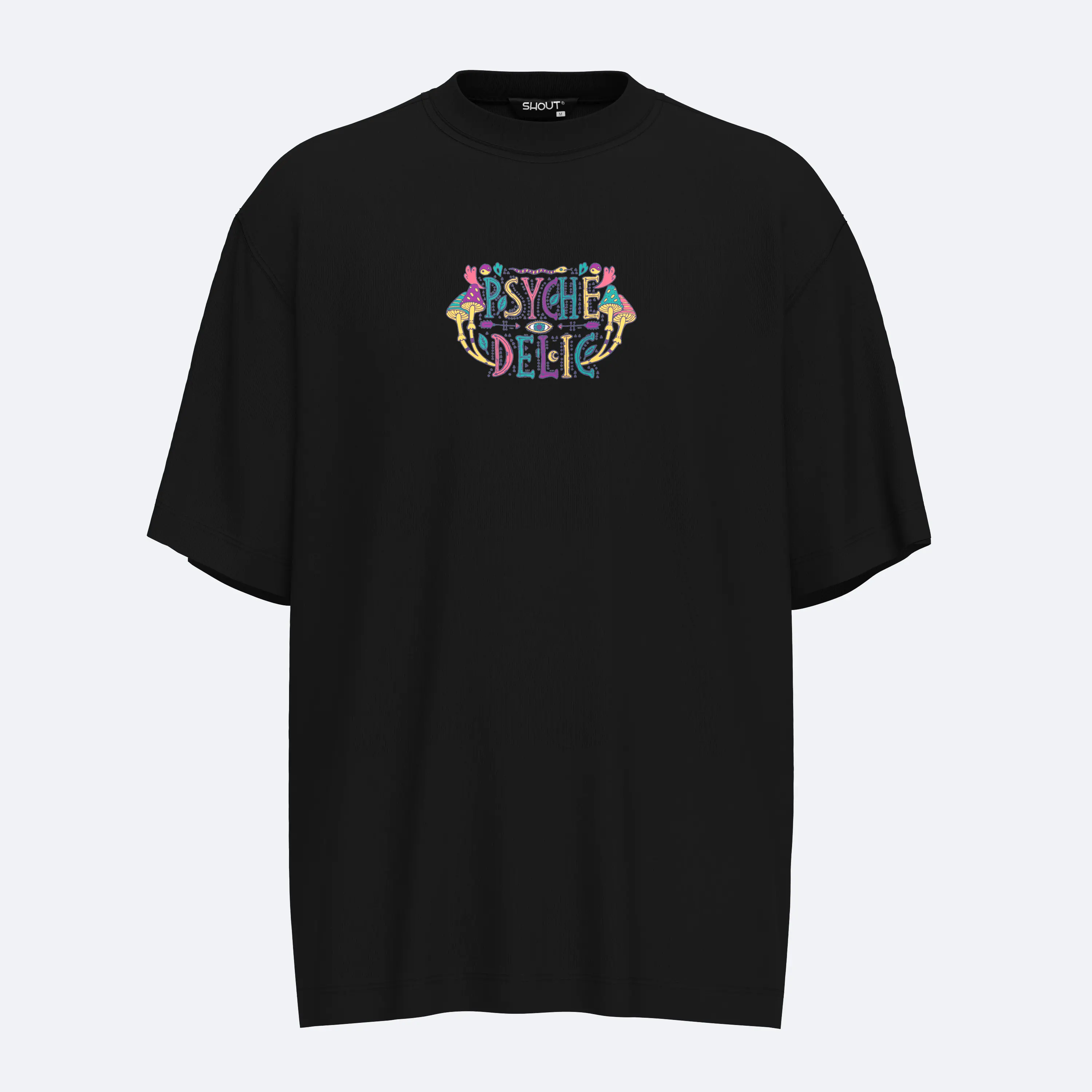 Shout Oversize Psychedelic Vintage Unisex T-shirt - Siyah