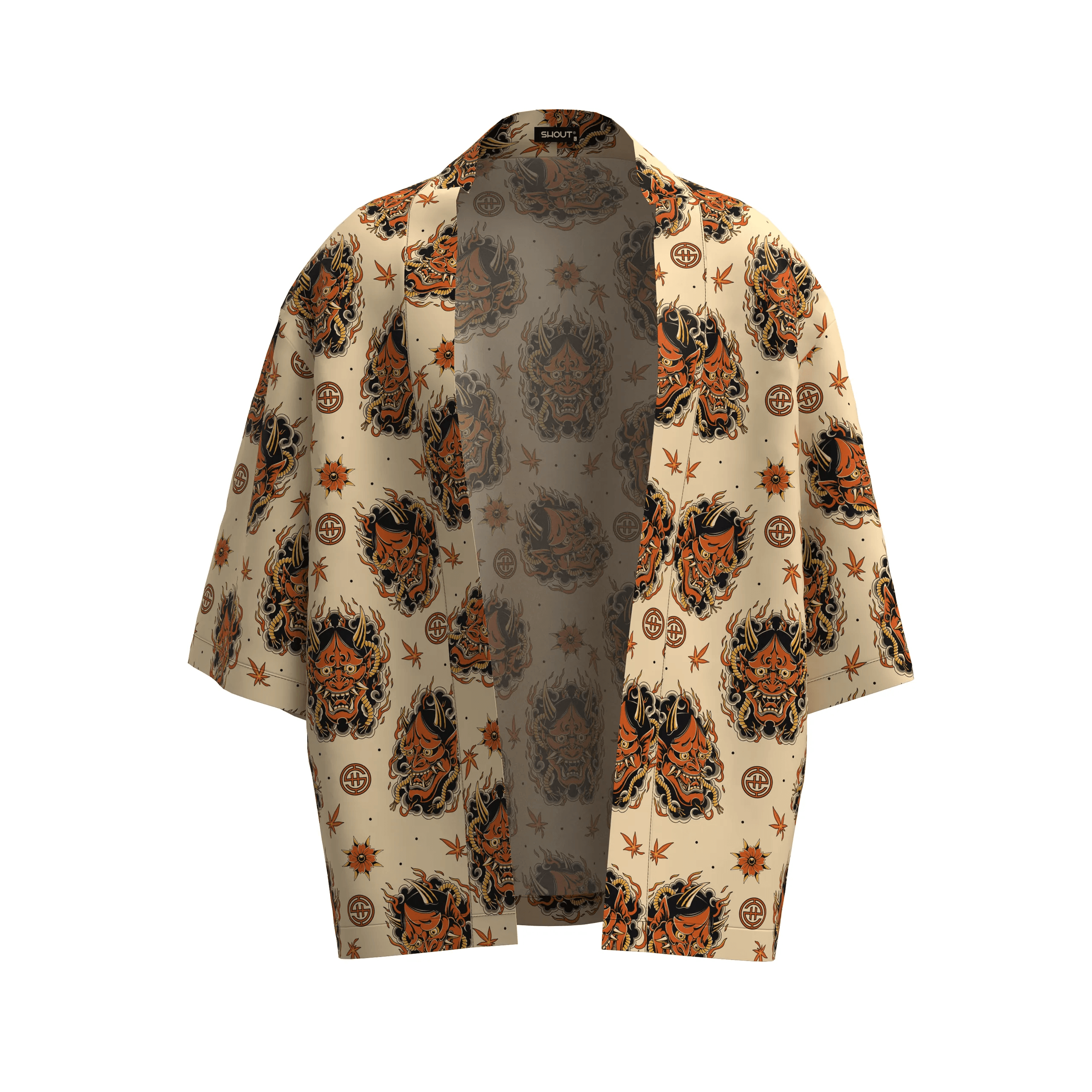 Shout Oversize Japanese Oni Mask Unisex Beige Kimono