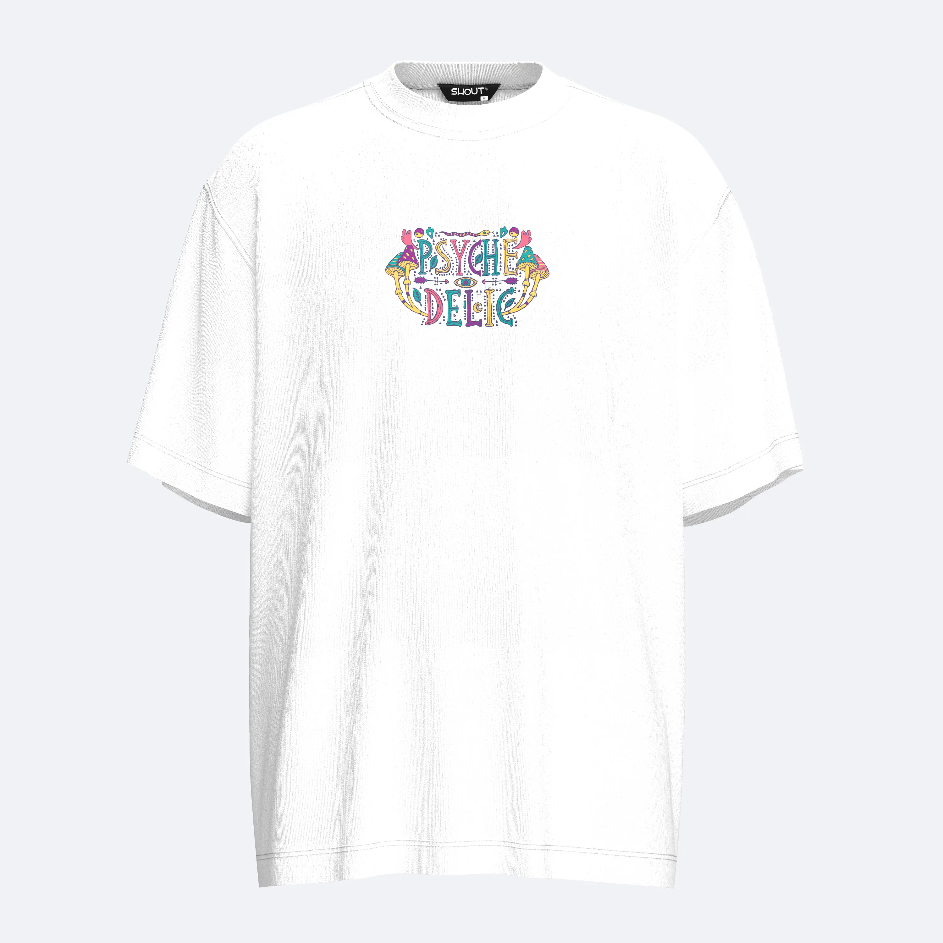 Shout Oversize Psychedelic Vintage Unisex T-shirt - Beyaz