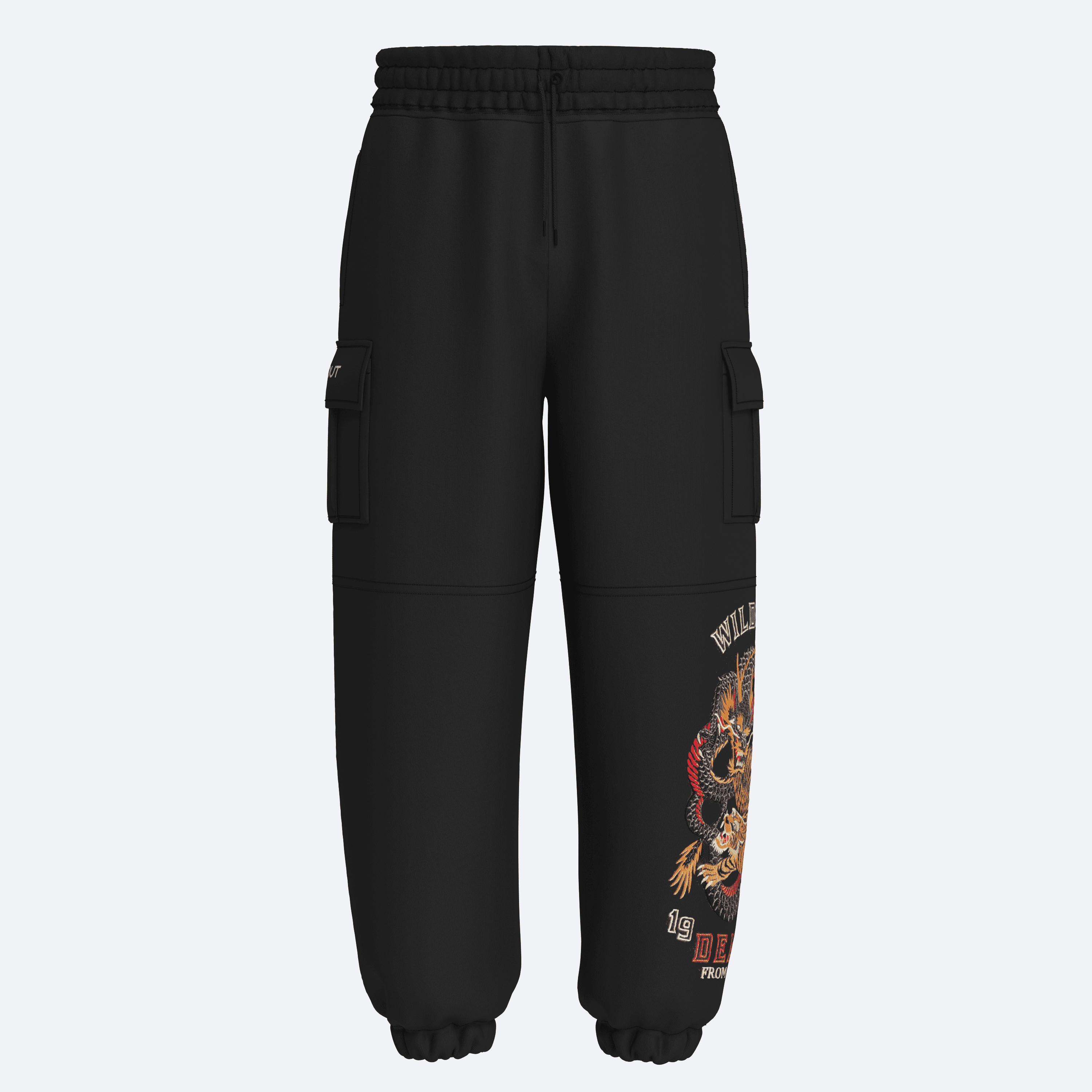 Shout Oversize Unisex Dragon vs Tiger Embroidery Kargo Pantolon