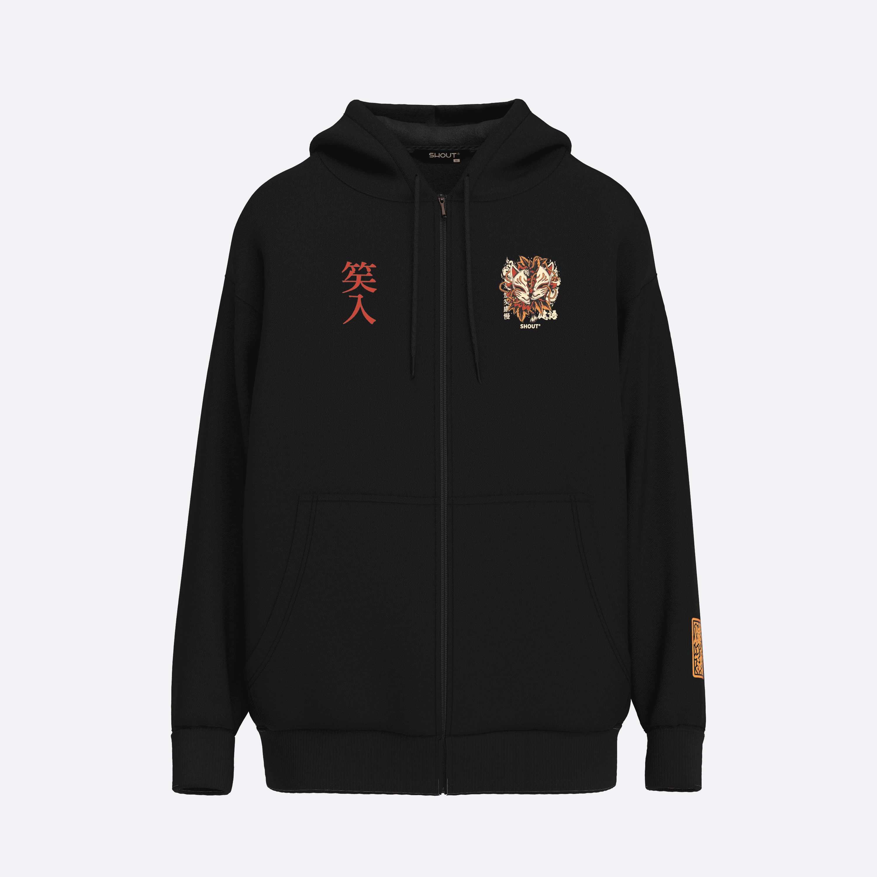 Shout Oversize Mask Kitsune Premium Quality Unisex Zip Up Hoodie