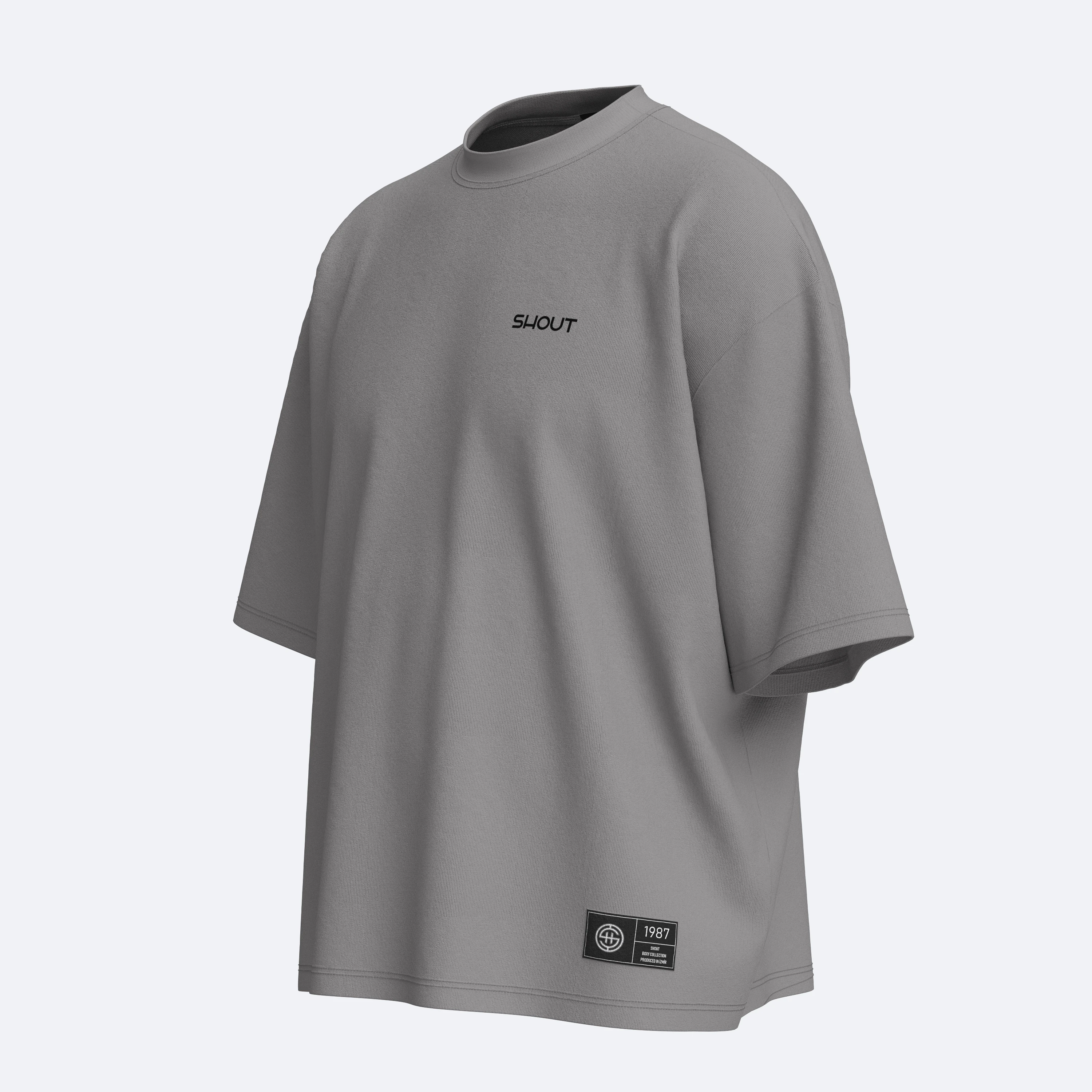 Shout Oversize Boxy Fit Basic Unisex T-Shirt - Gri