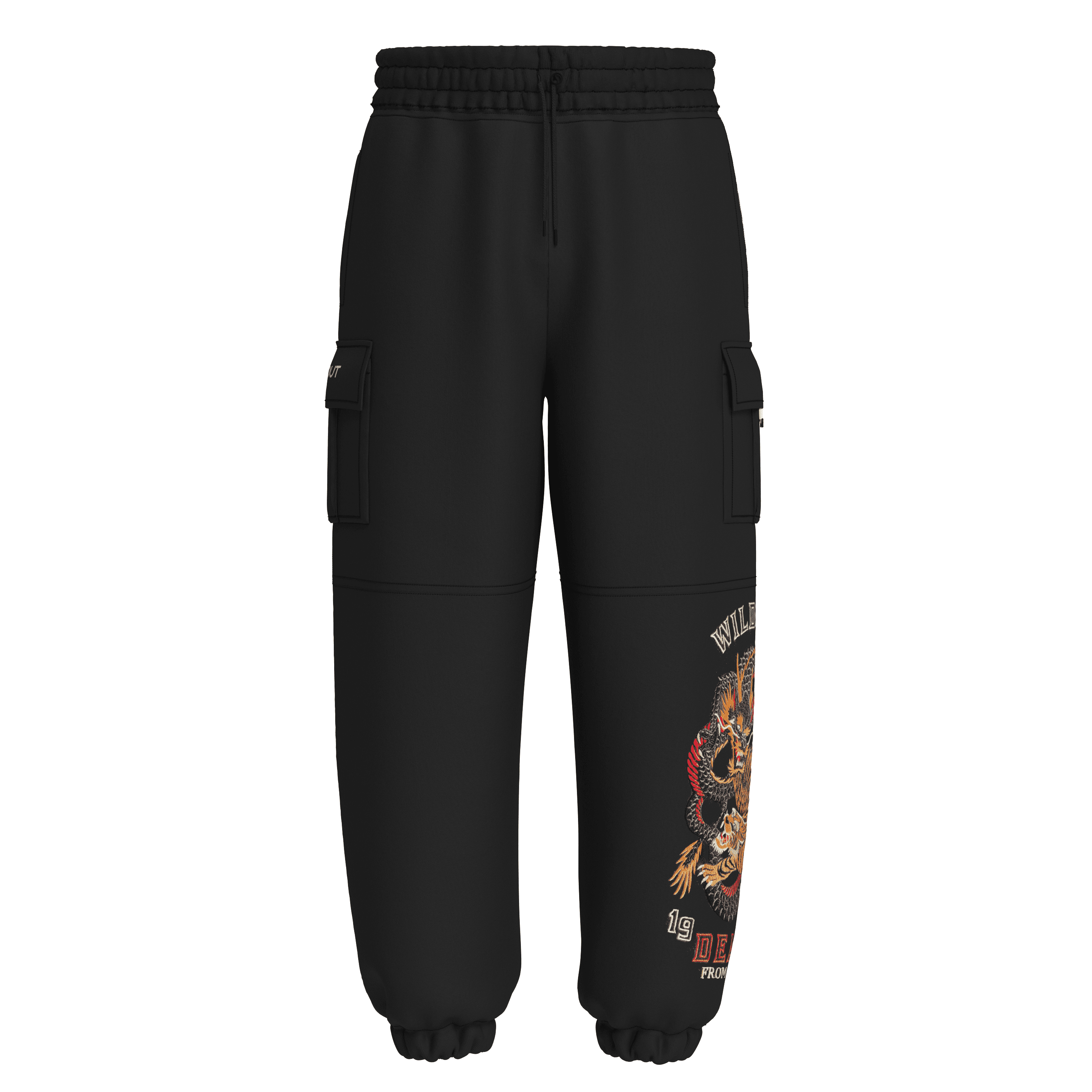 Shout Oversize Unisex Dragon vs Tiger Embroidery Kargo Pantolon