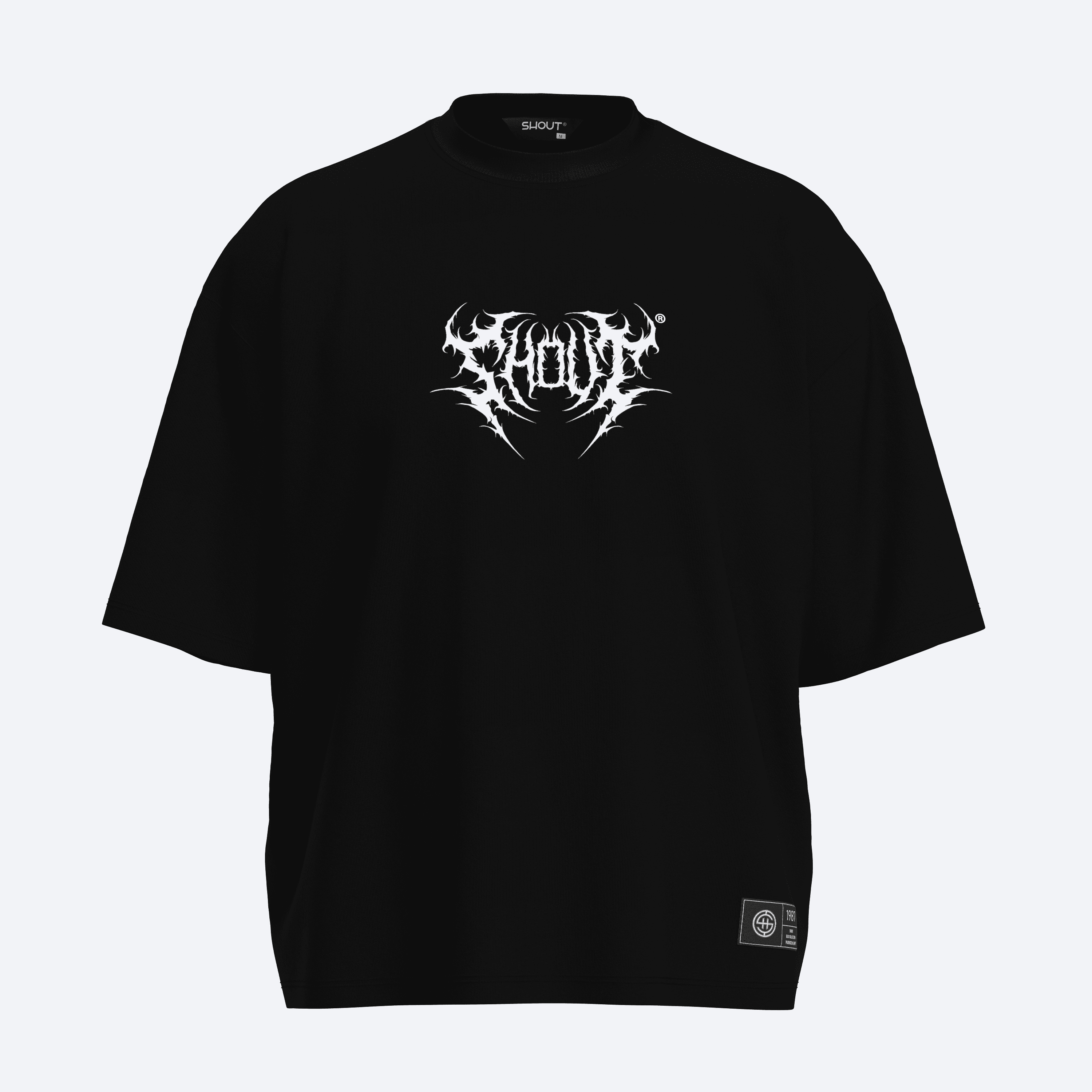 Oversize Shout Brutal Death Metal Logo Unisex Boxy Fit T-Shirt - Siyah