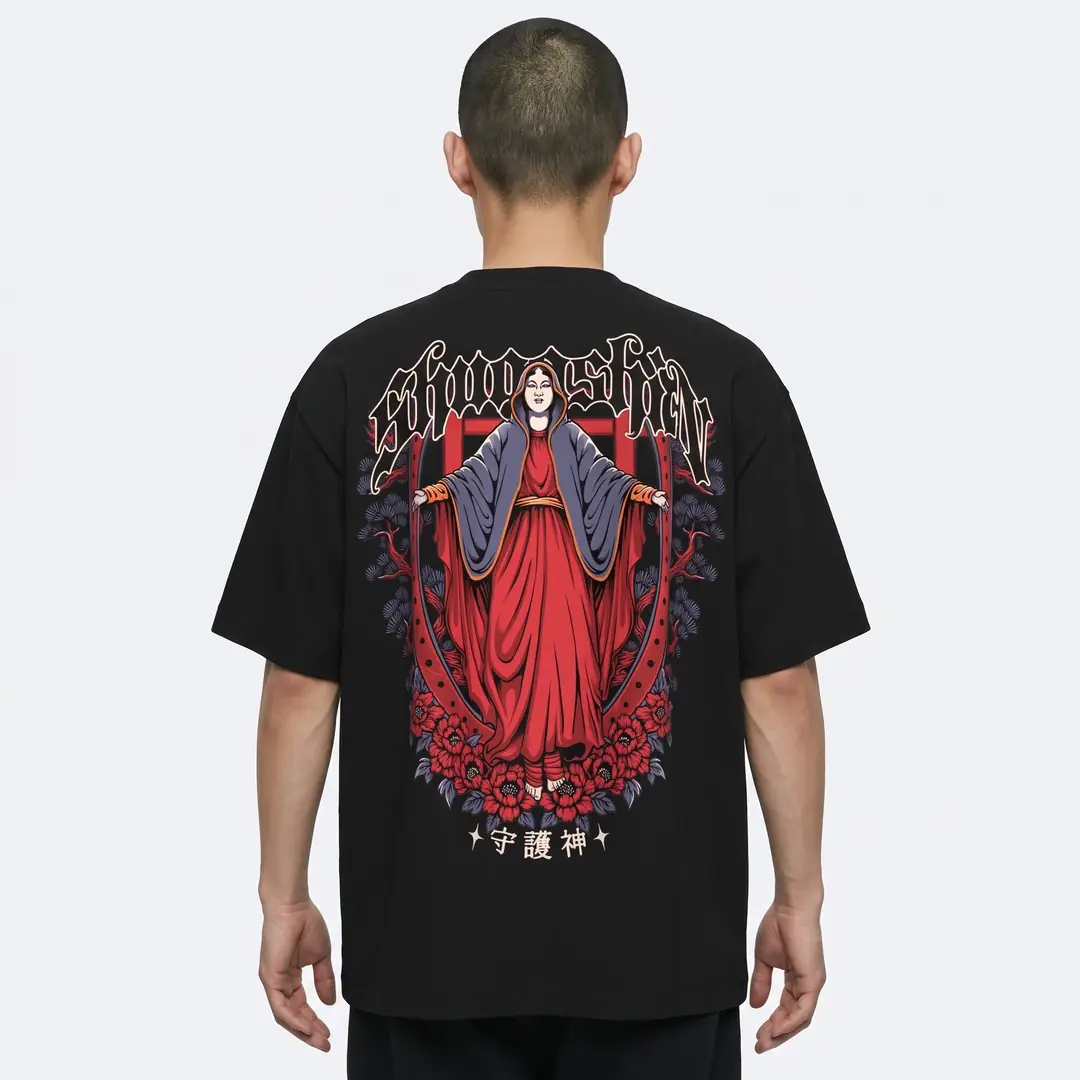Siyah SHOUT Shugoshin oversize unisex tişört ön görünüm