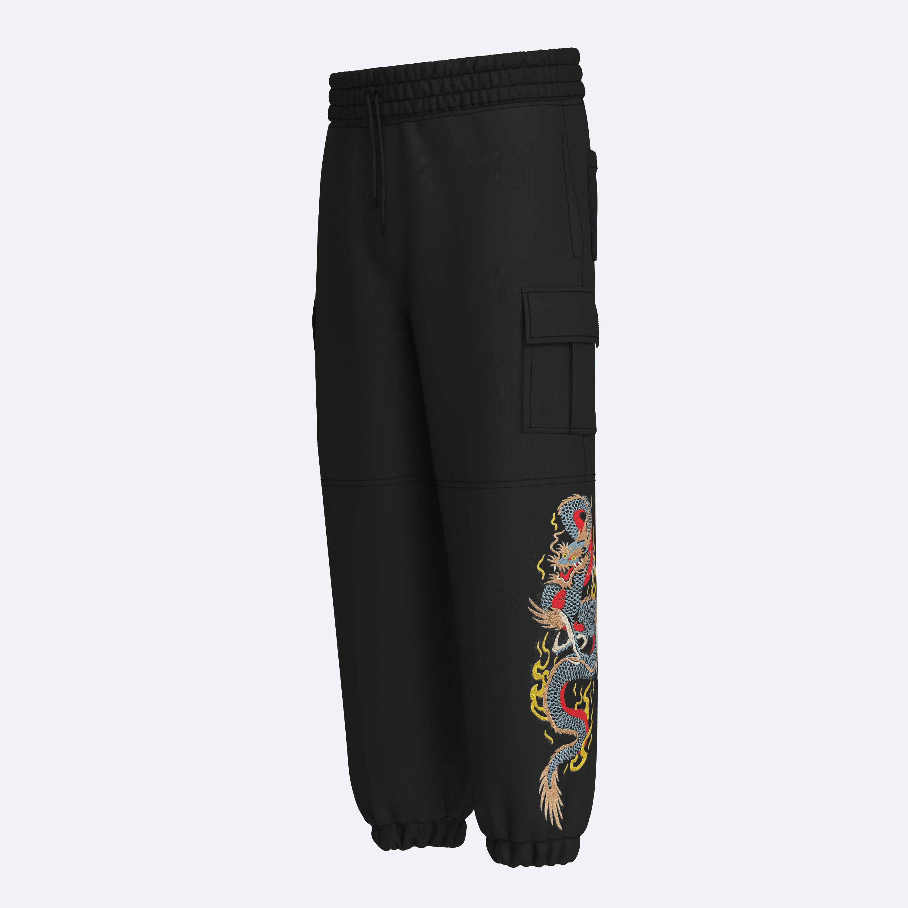 Shout Oversize Unisex Dragon Embroidery Kargo Pantolon