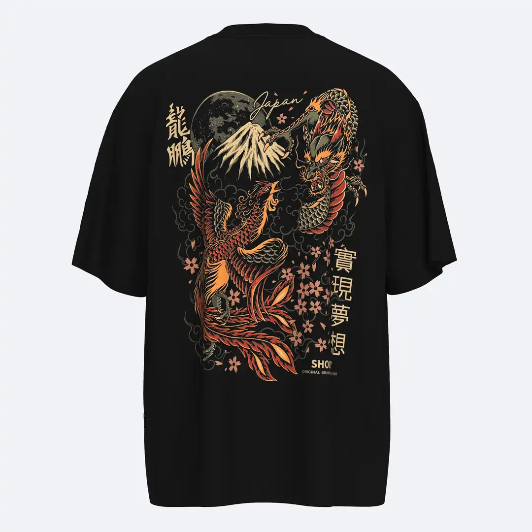 SHOUT Dragon vs Phoenix Oversize Tişört baskılı tişört ürün görseli