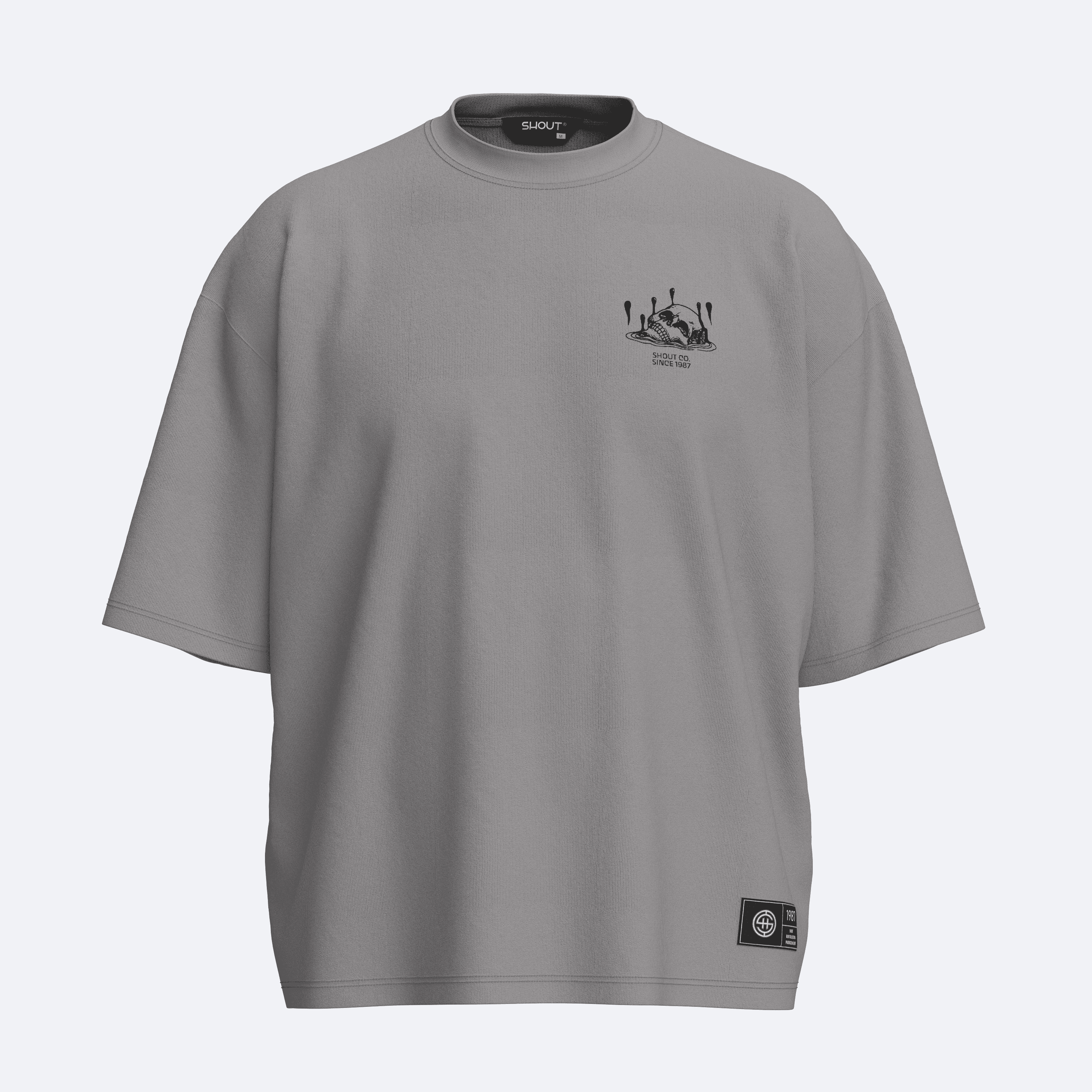 Shout Boxy Fit Oversize Anxiety Skullz Unisex Tişört - Gri
