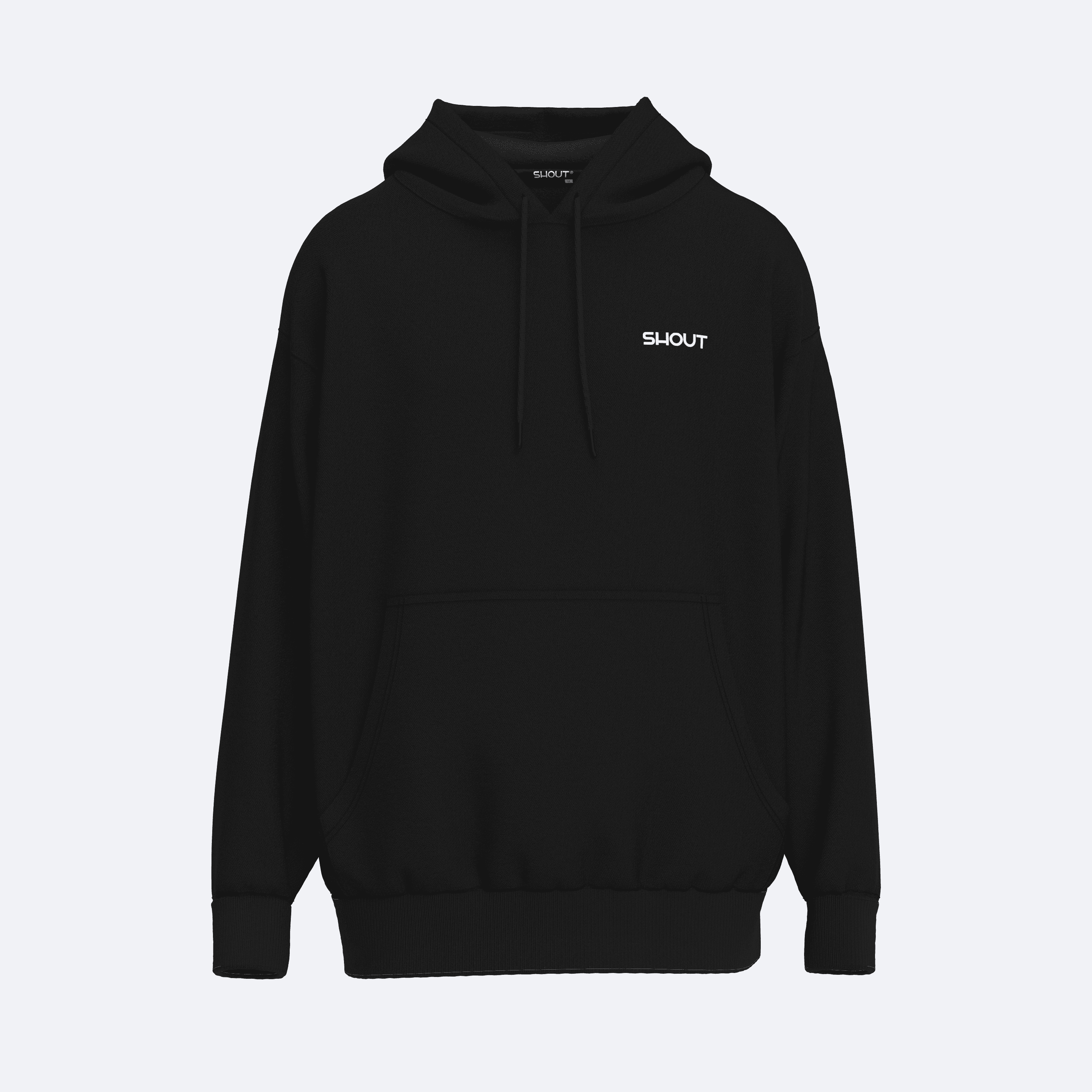 Shout Oversize Basic Black Unisex Oldschool Hoodie