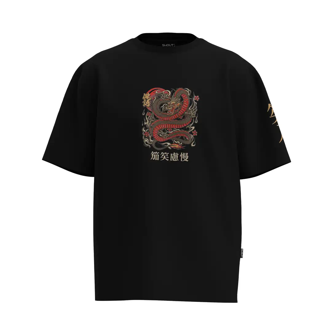 SHOUT Dragon Oldschool Oversize Tişört – hip hop giyim tarzına uygun SHOUT parçası