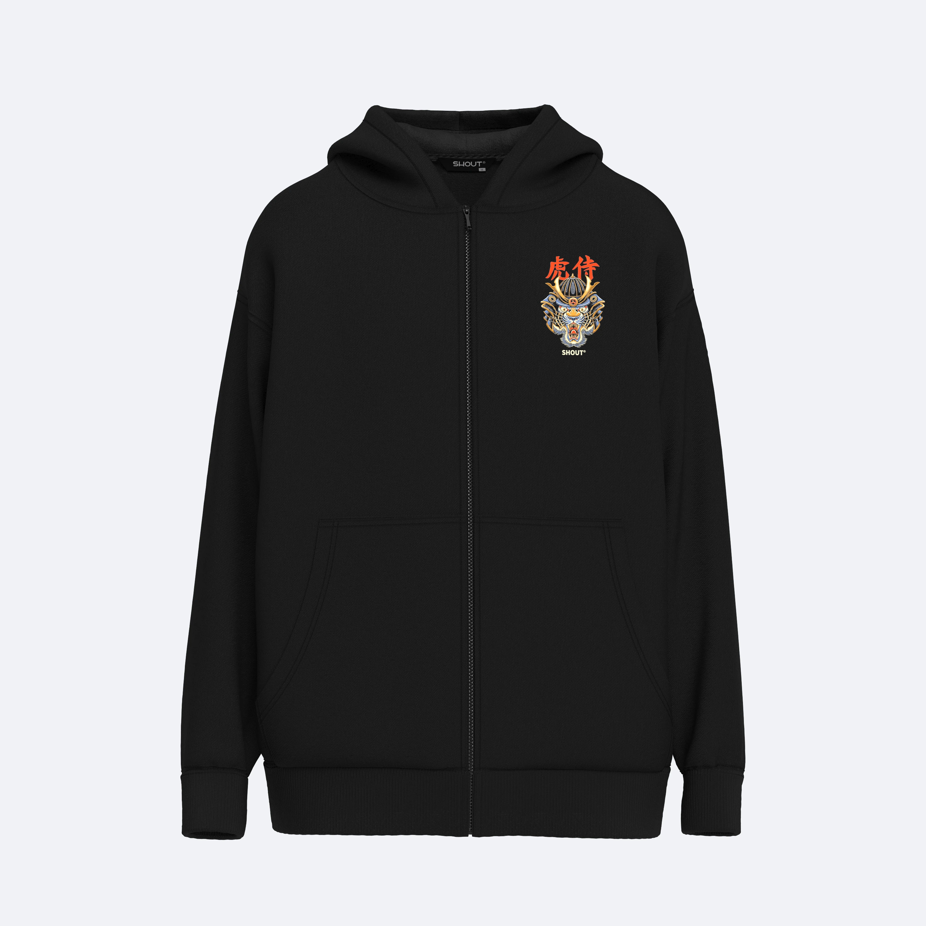 Oversize Shout Tiger Ronin Unisex Zip Up Hoodie
